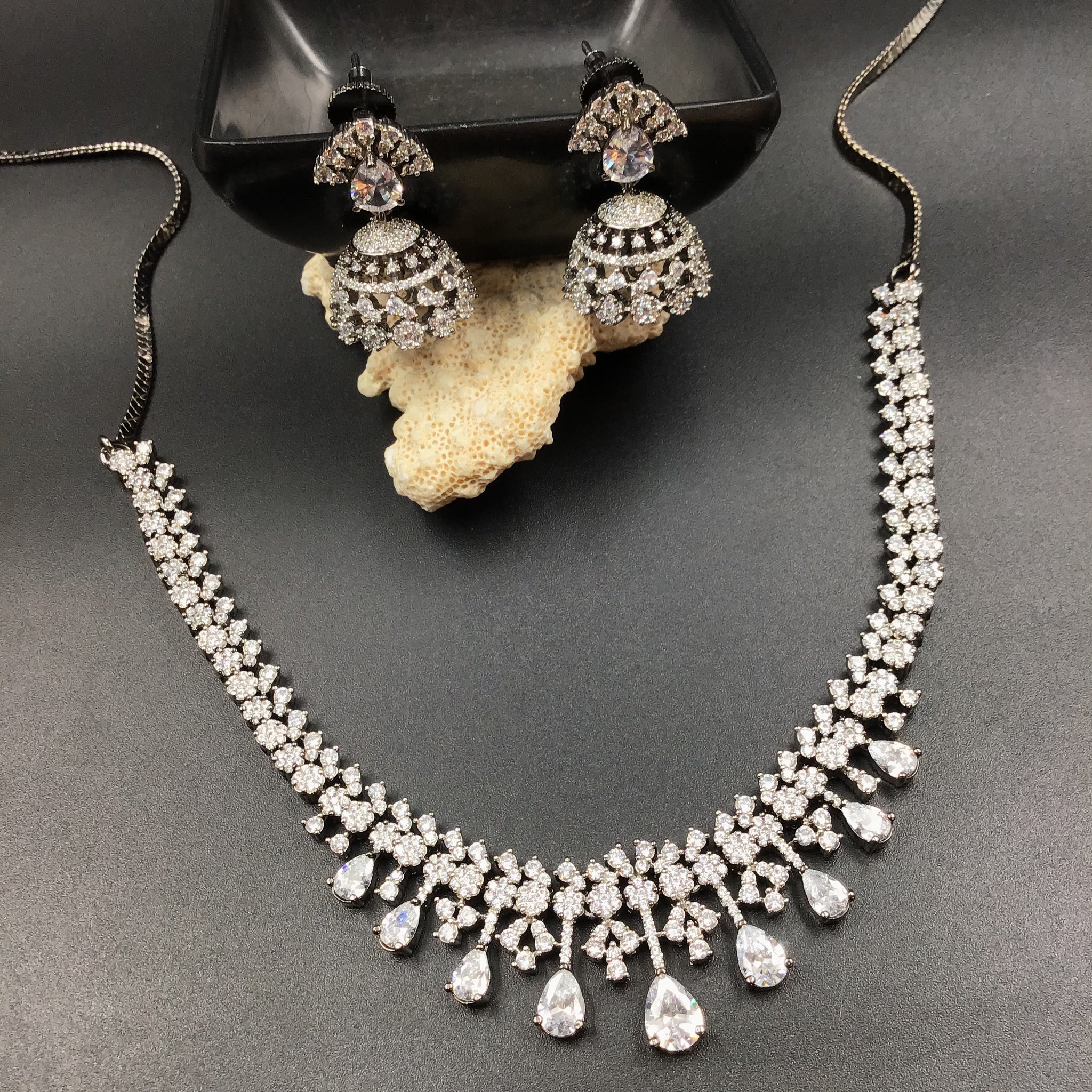 Black Zircon/AD Necklace Set - Dazzles Jewellery