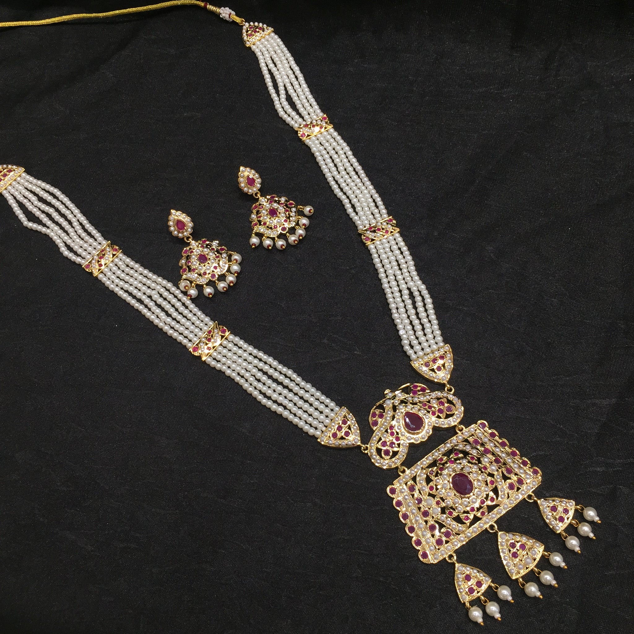 Long Neck Jadau Necklace Set 5994-65 - Dazzles Jewellery