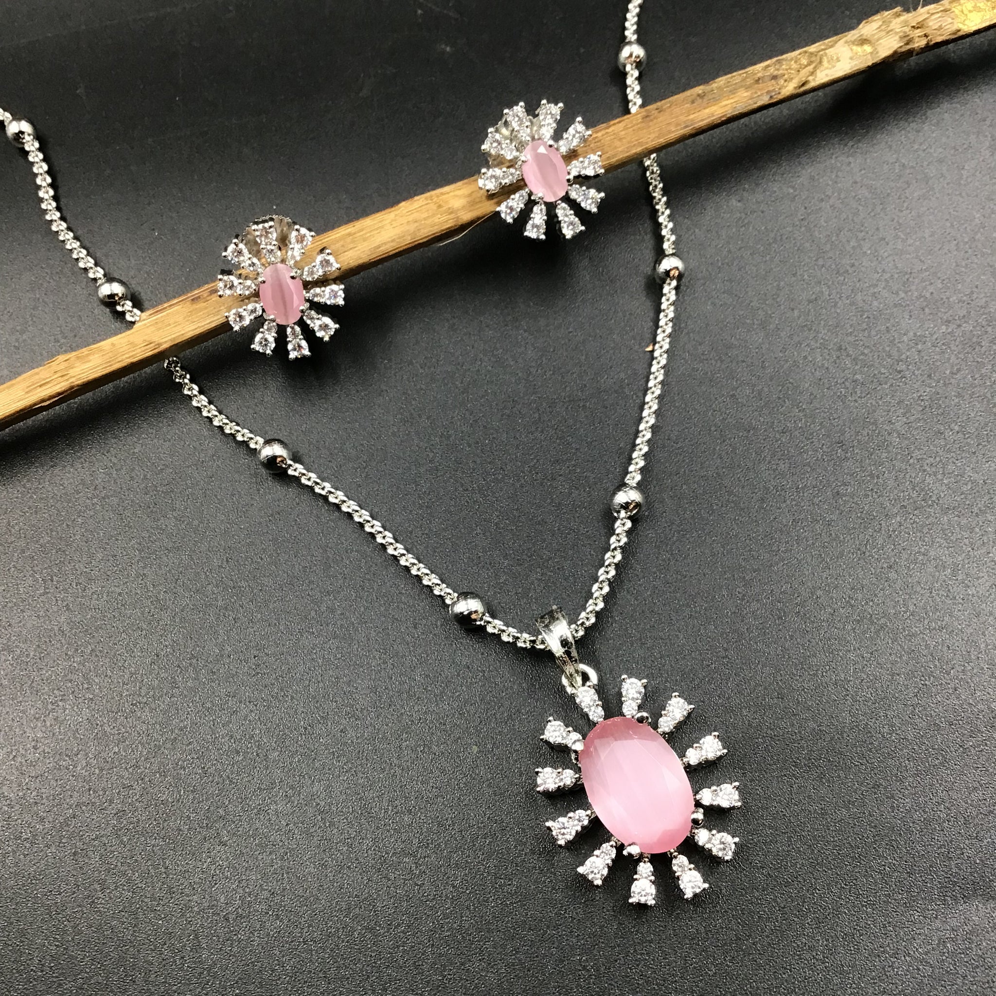Pink Zircon/AD Pendant Set - Dazzles Jewellery