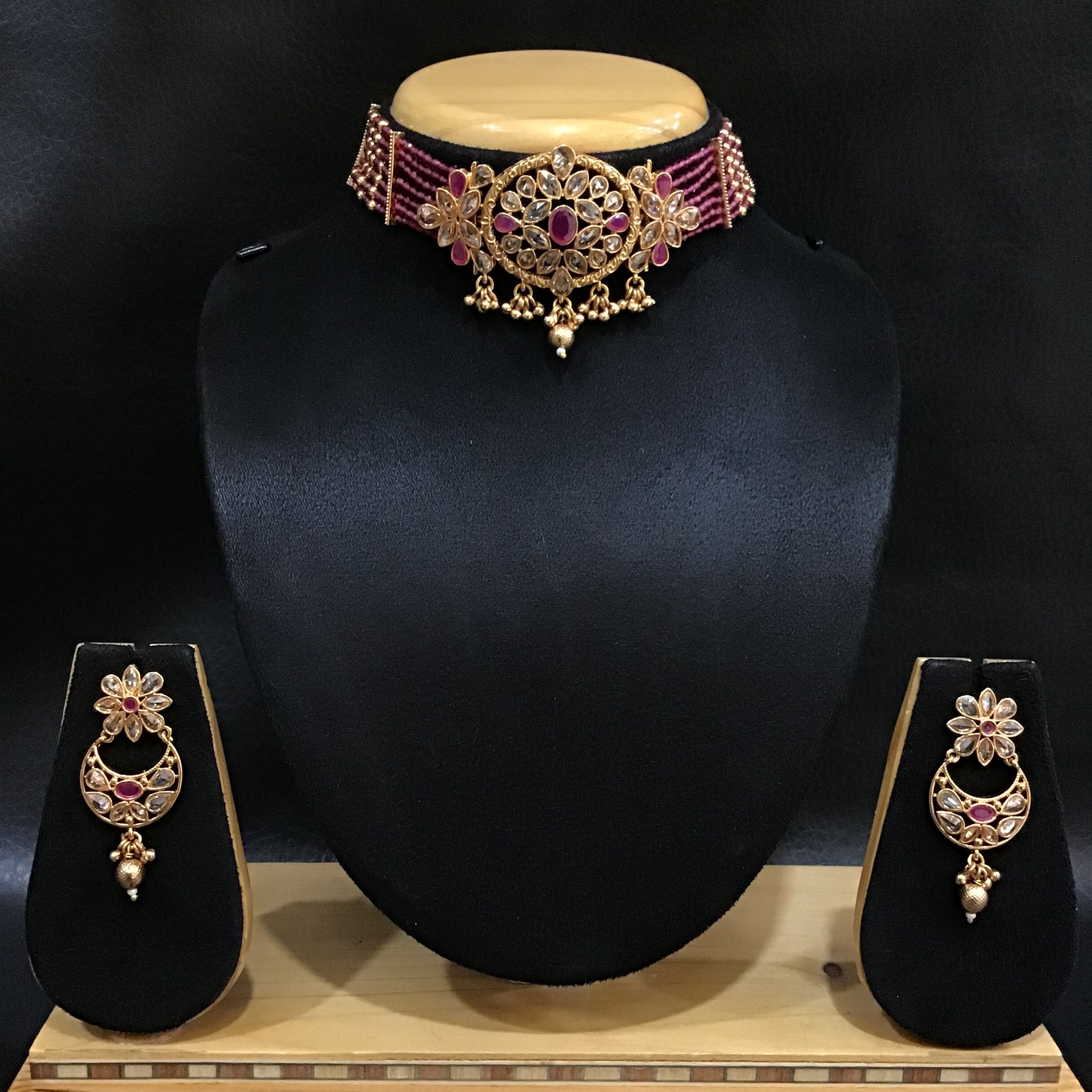 Gold Look Choker Set 1558-28 - Dazzles Jewellery