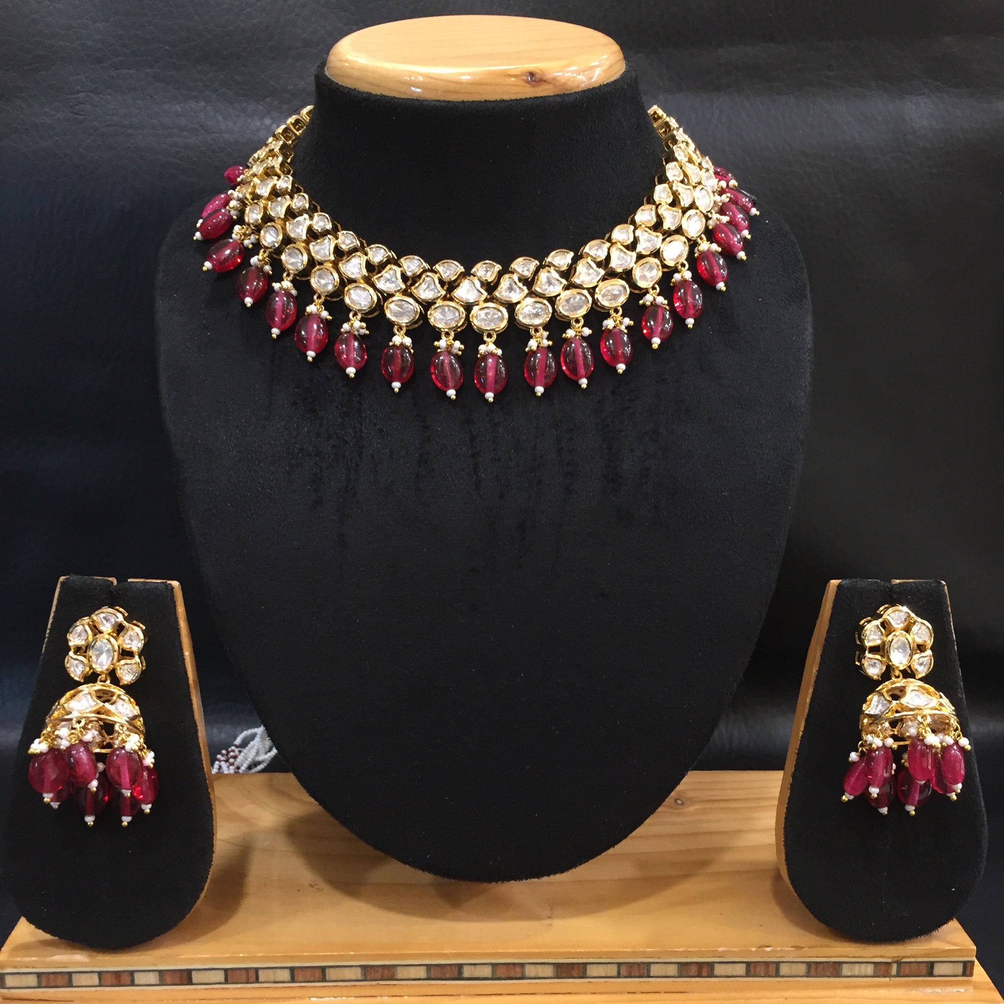 Ruby Kundan Necklace Set - Dazzles Jewellery