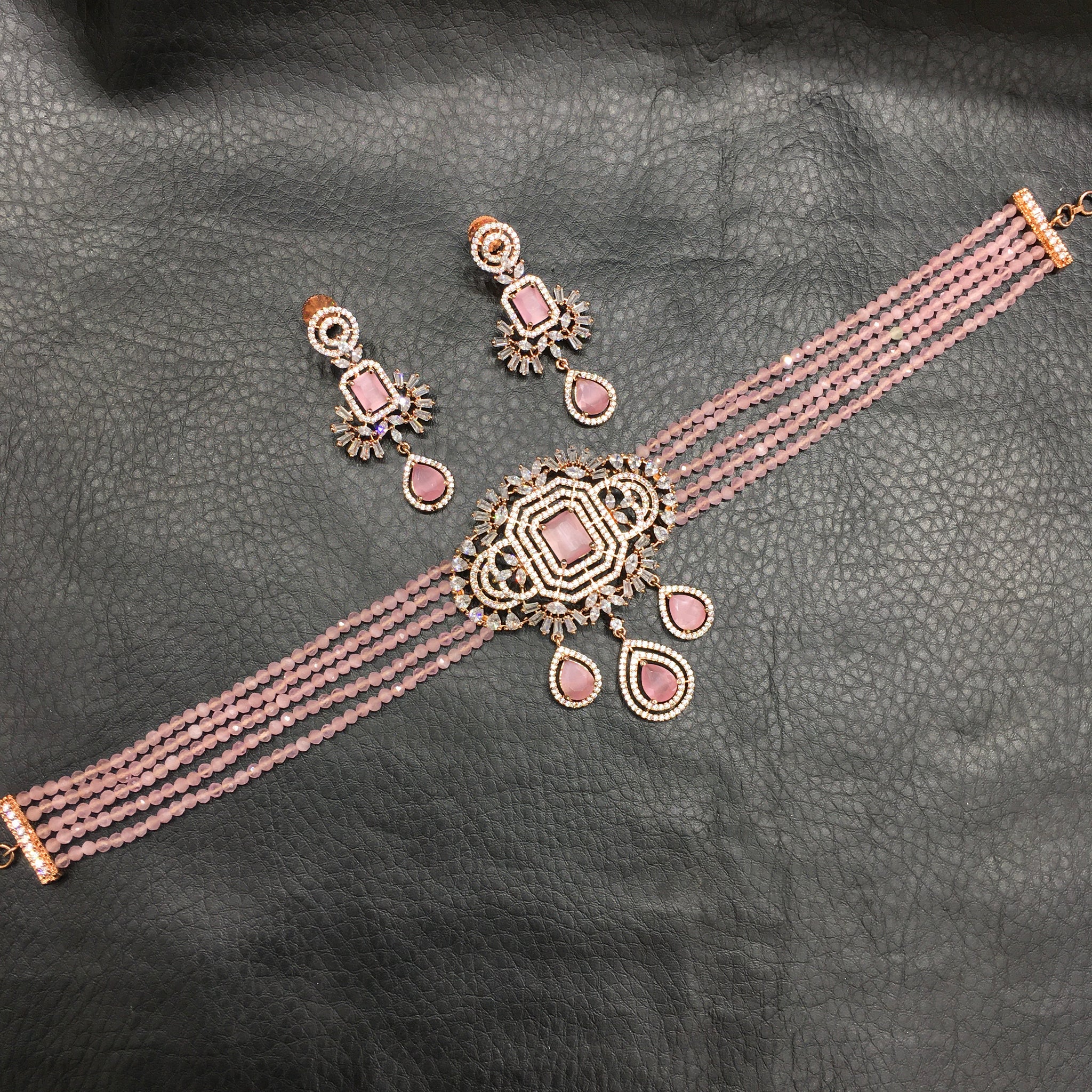 Pink Zircon/AD Necklace Set 19370-6552 - Dazzles Jewellery