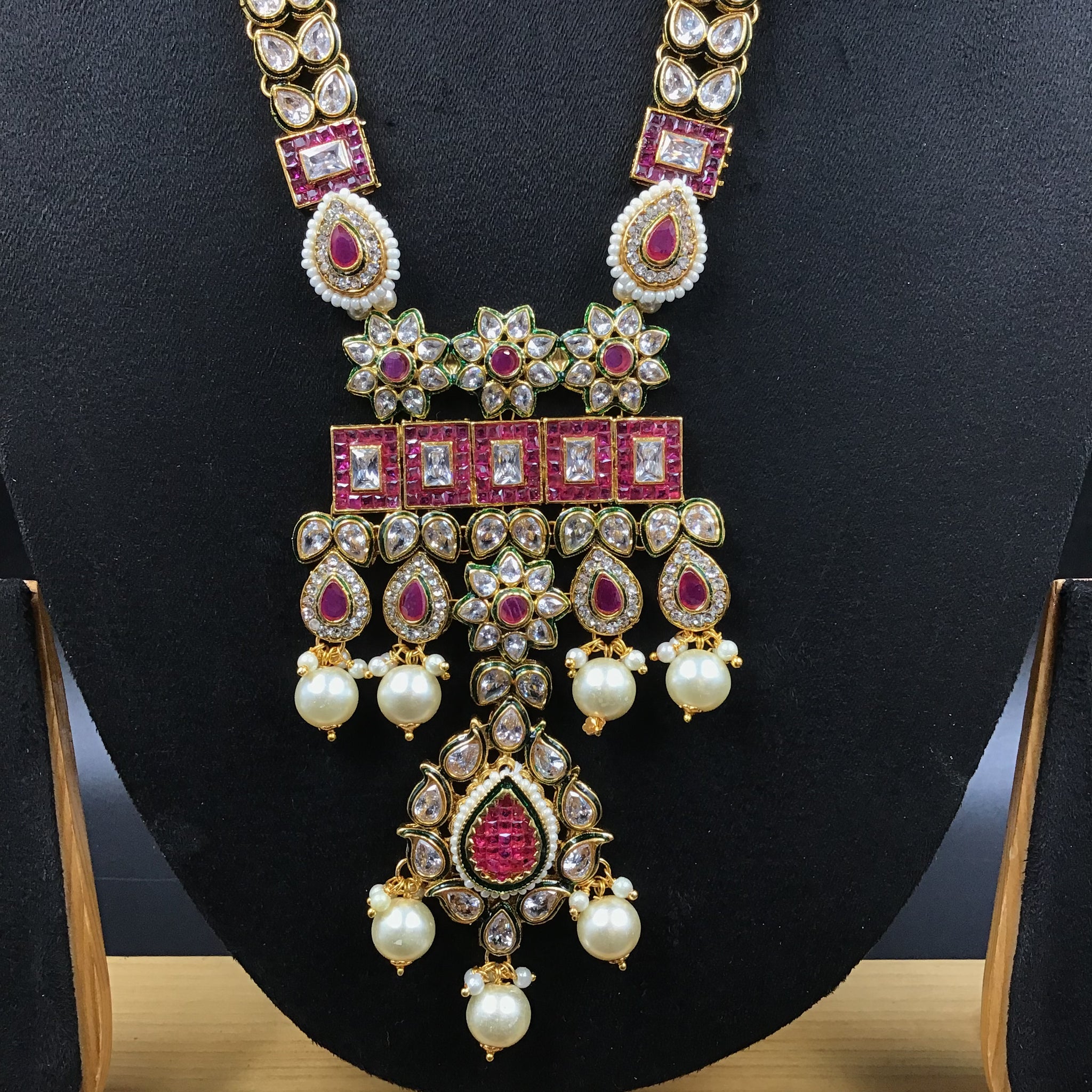 Long Neck Polki Necklace Set 4879-21 - Dazzles Jewellery