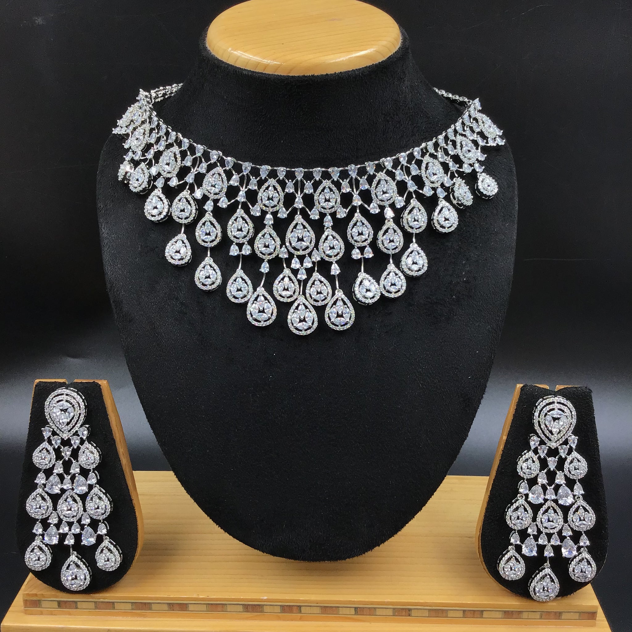 Silver Polish Zircon/AD Necklace Set 6758-69 - Dazzles Jewellery