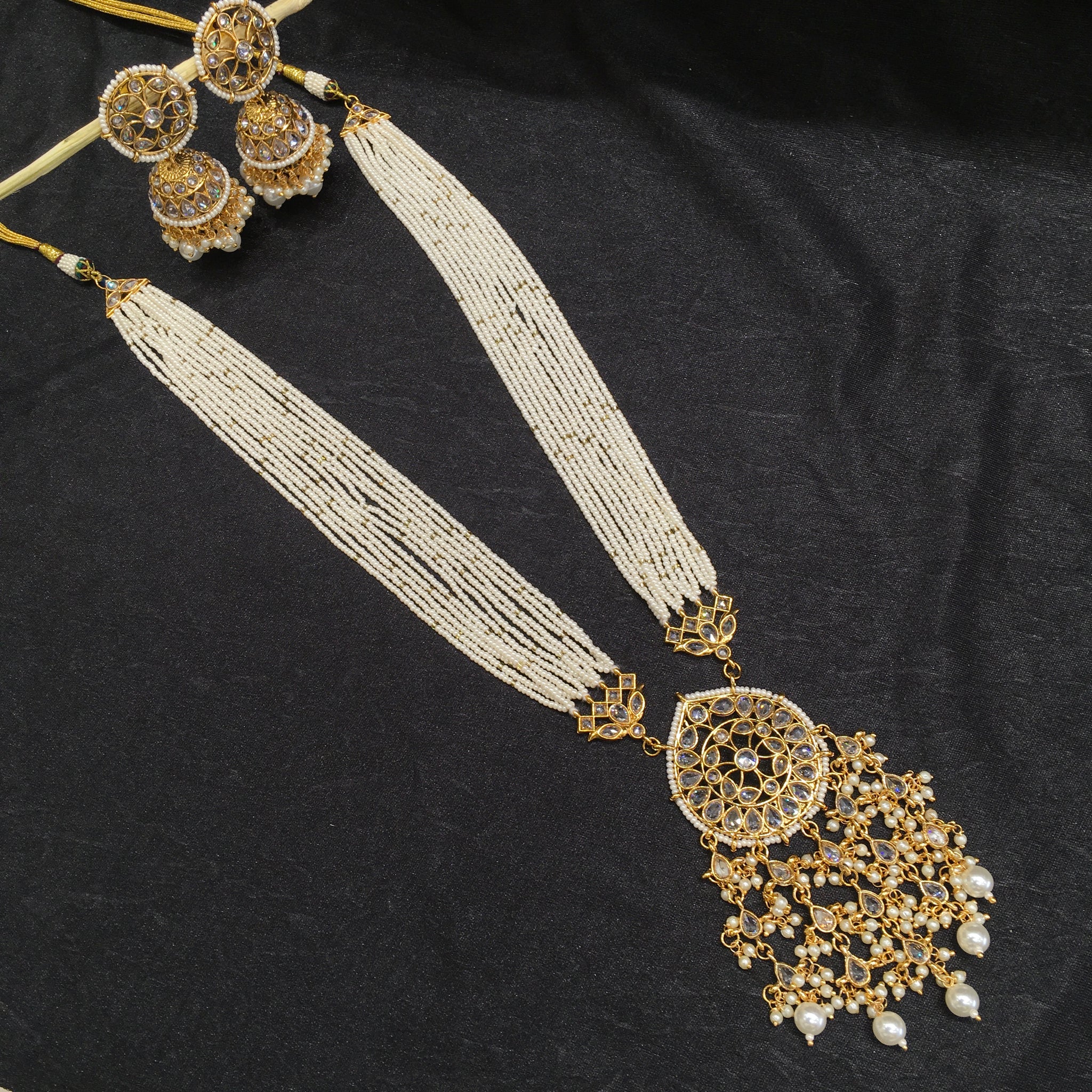 White Pearl Long Necklace Set 4462-21 - Dazzles Jewellery