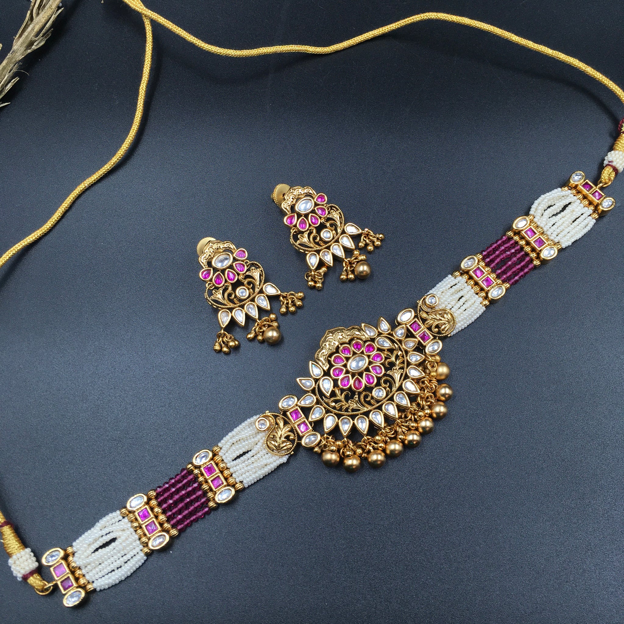 Choker Antique Necklace Set 3577-28 - Dazzles Jewellery