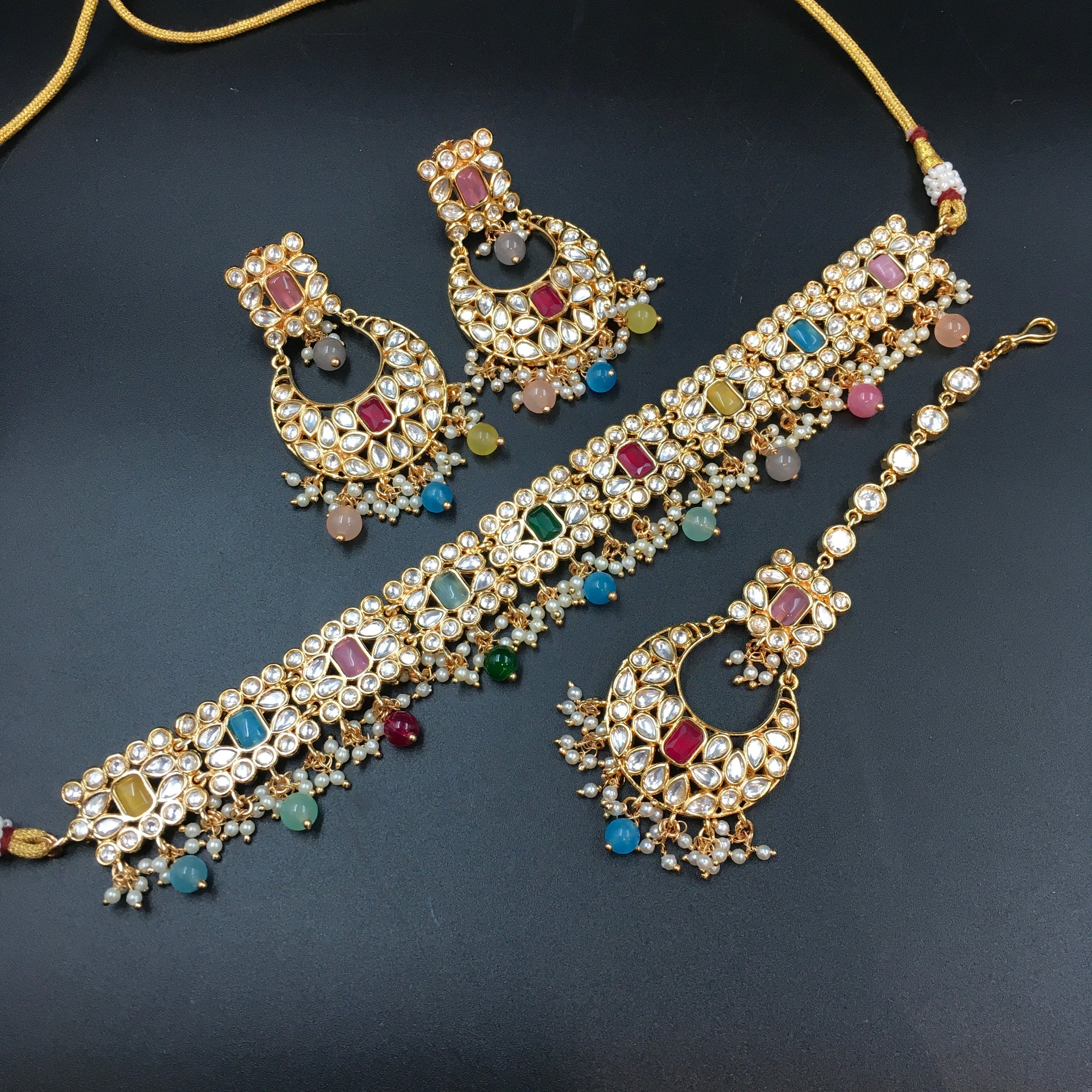 Choker Kundan Necklace Set 3710-28 - Dazzles Jewellery