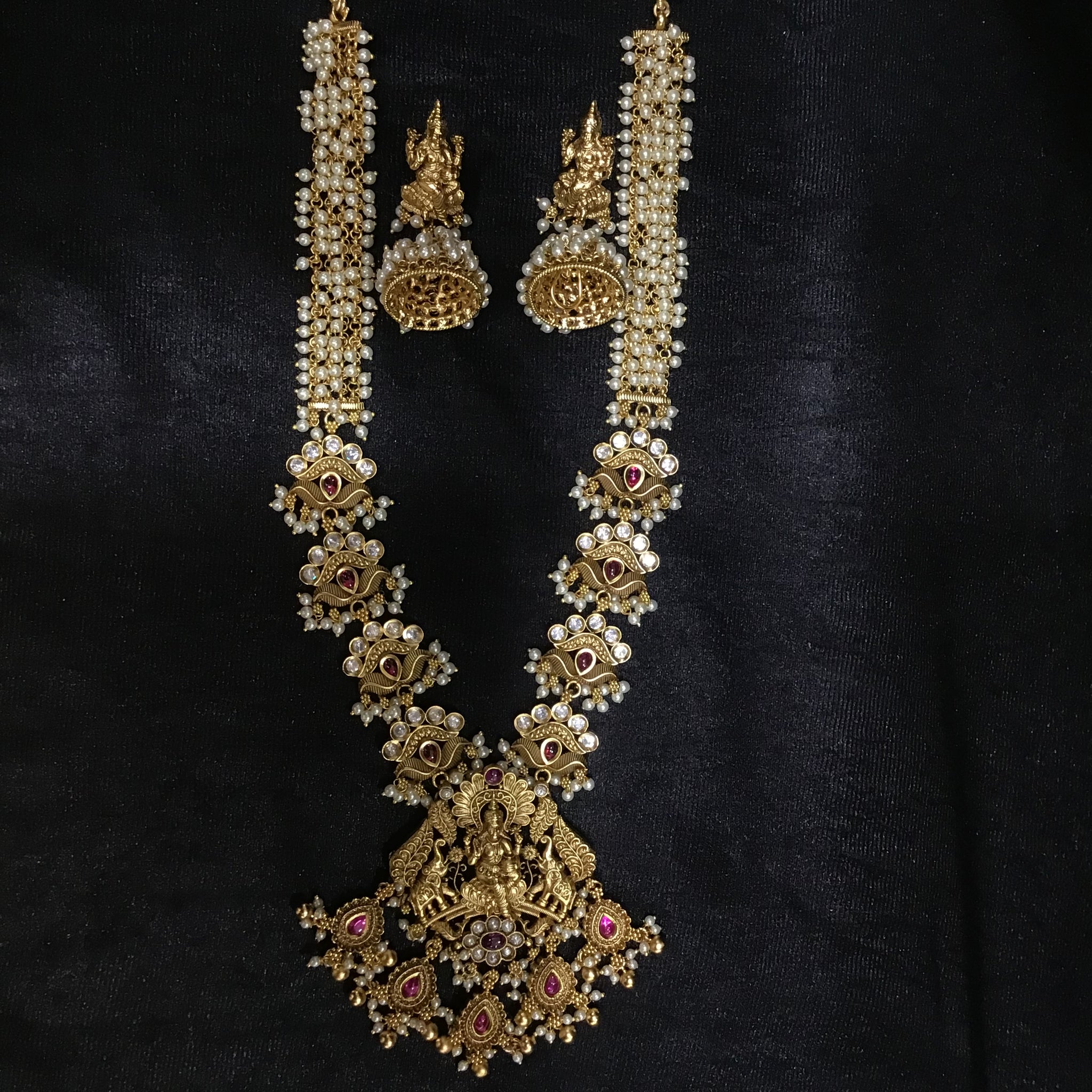 Heavy Temple Pendant Set 3642-28 - Dazzles Jewellery
