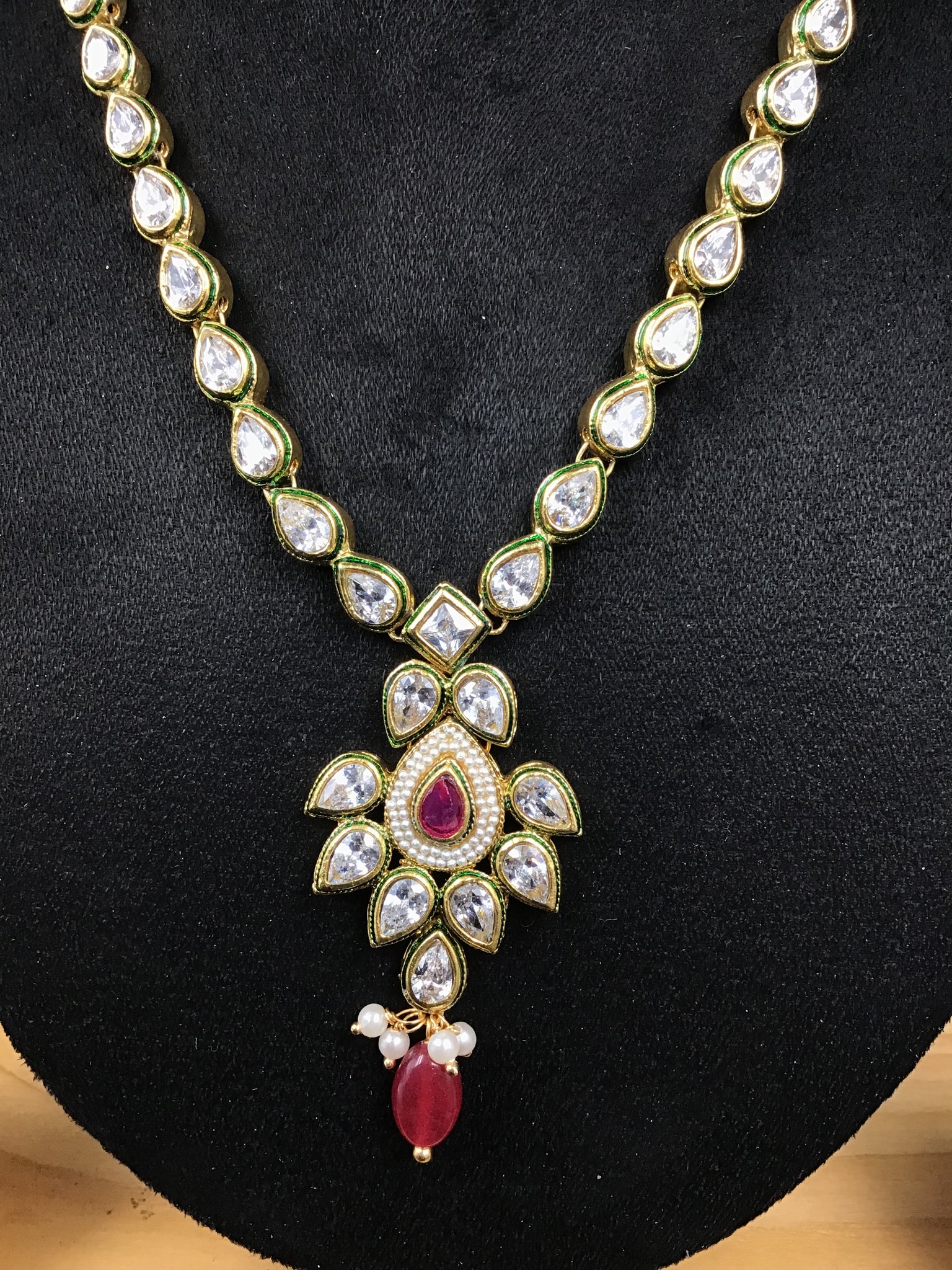 Round Neck Polki Necklace Set 4871-21 - Dazzles Jewellery