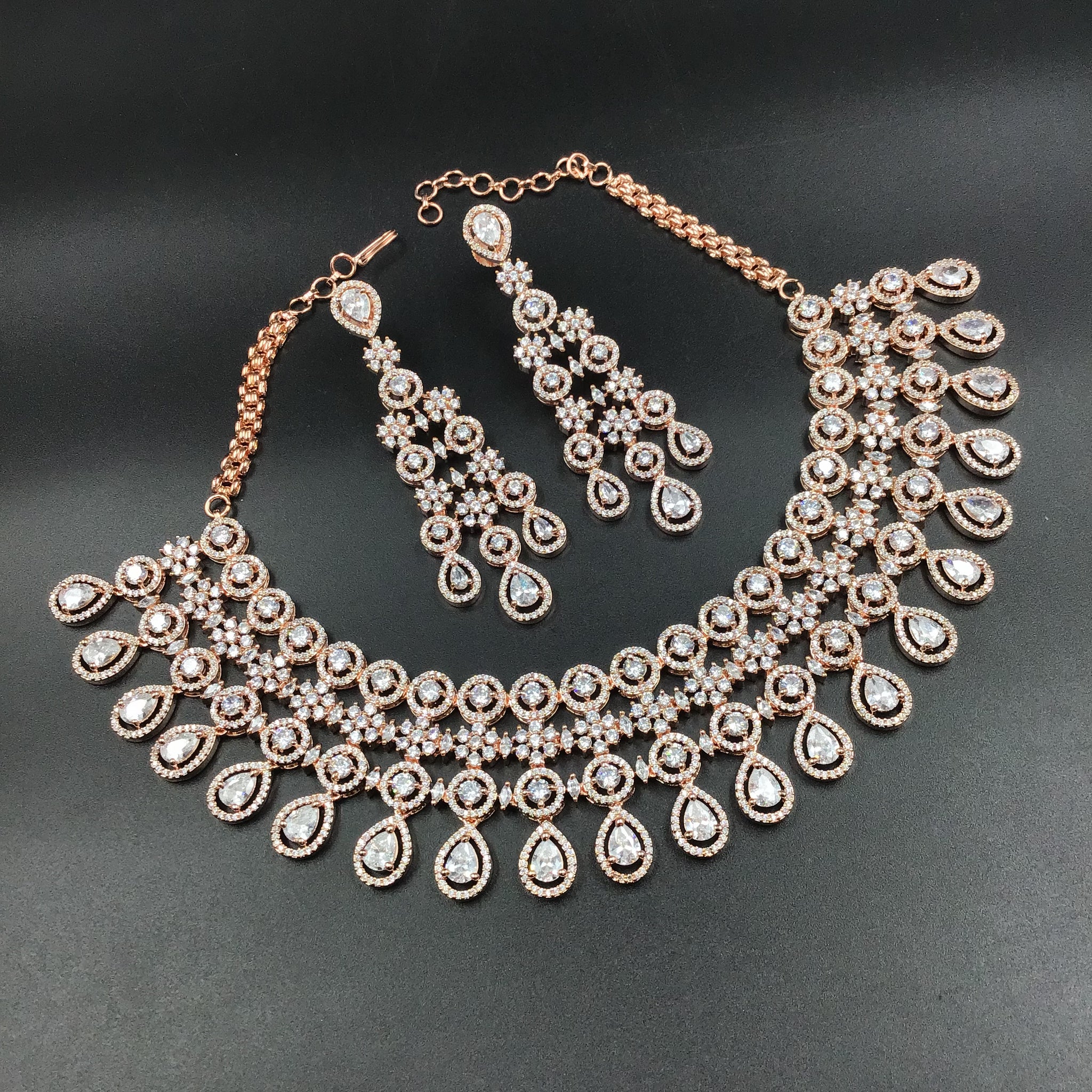 Rose Gold Polish Zircon/AD Necklace Set 6768-69 - Dazzles Jewellery