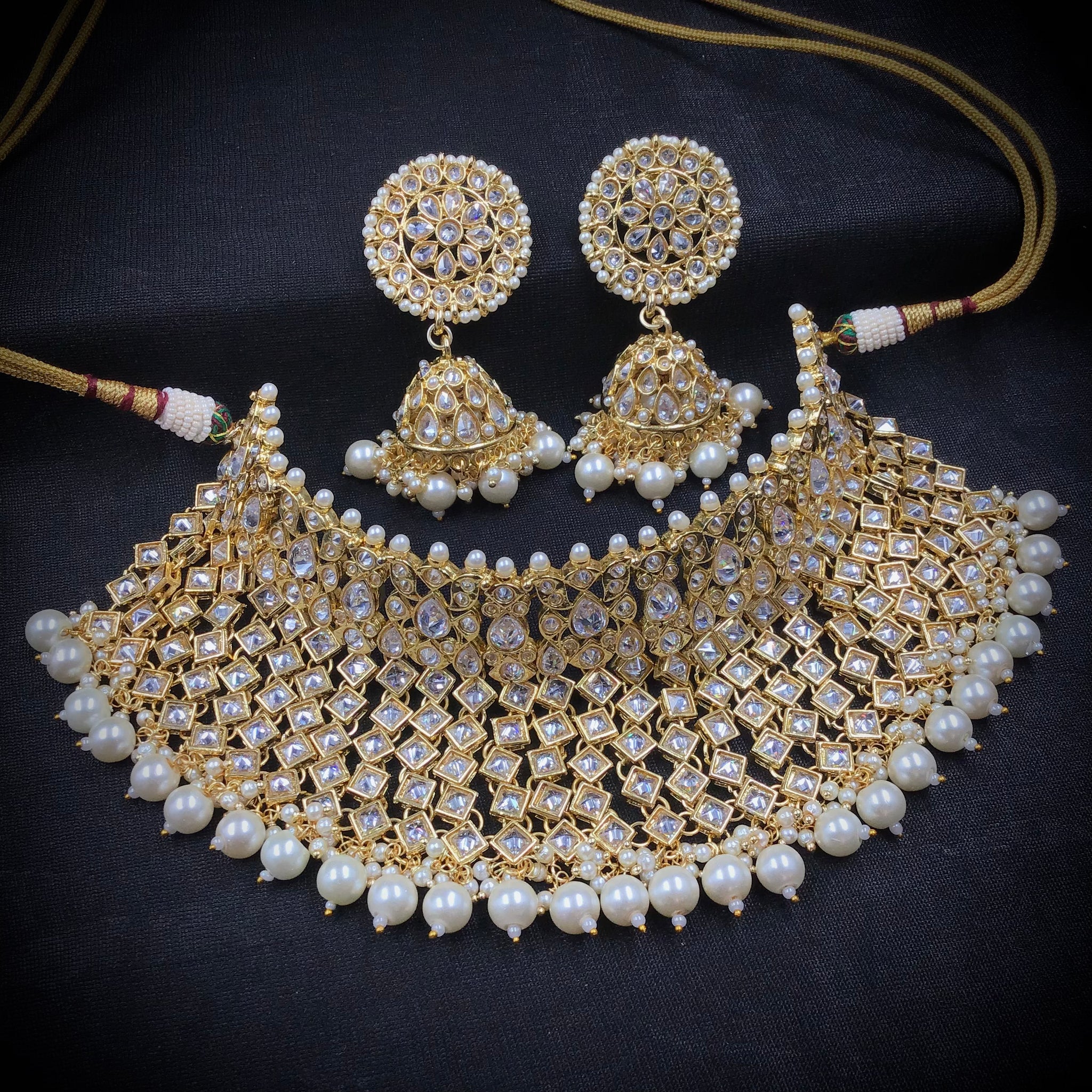 White Polki Necklace Set - Dazzles Jewellery