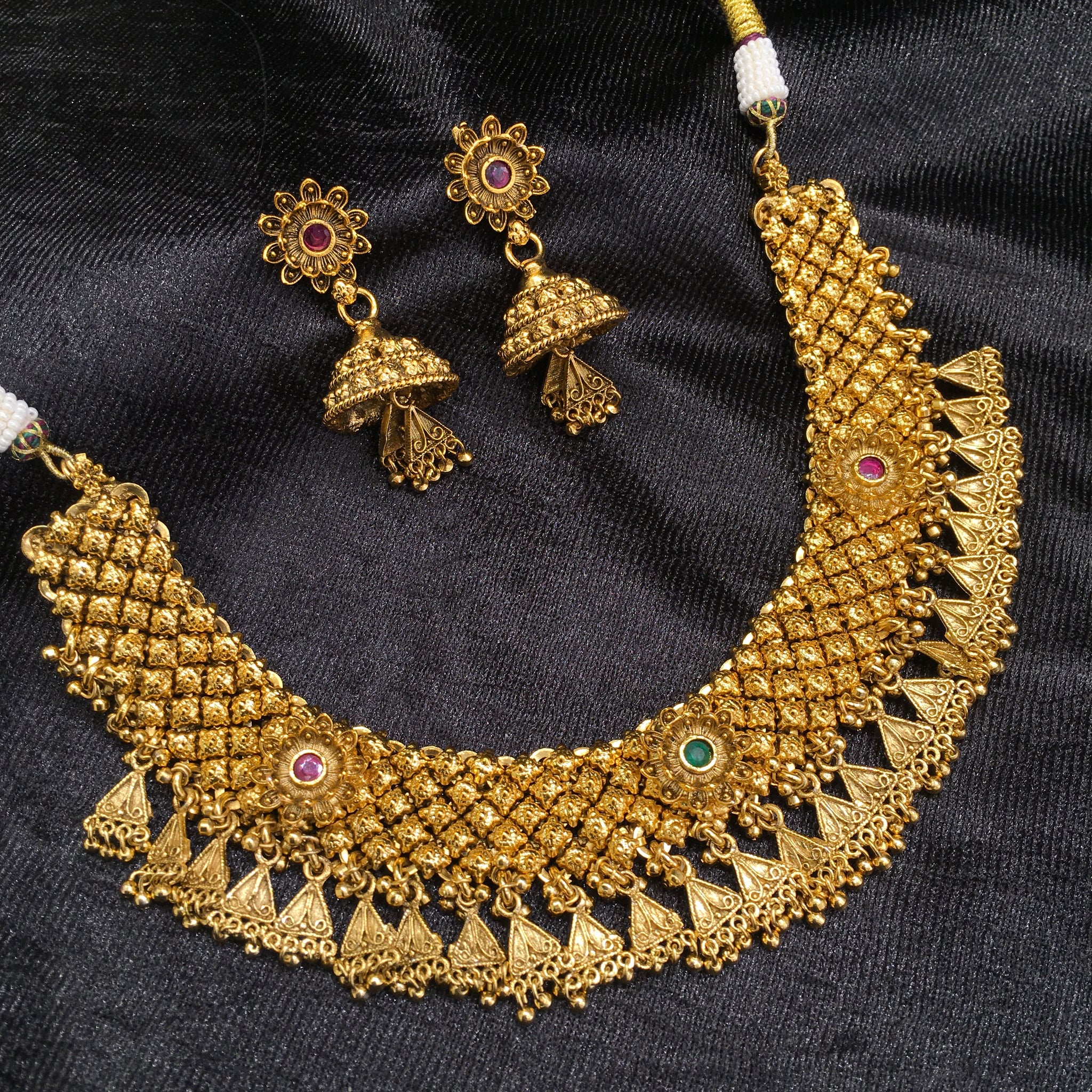 Round Neck Antique Necklace Set 4570-1 - Dazzles Jewellery