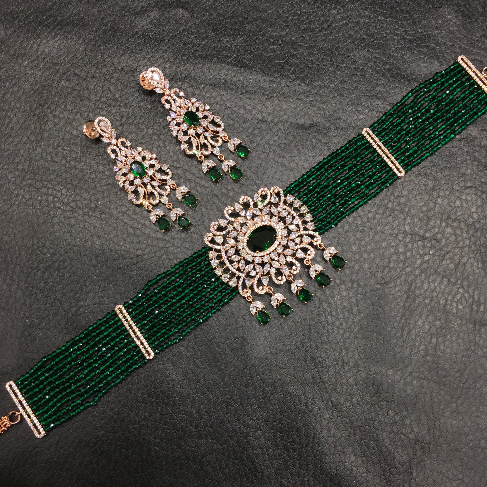 Choker Zircon/AD Necklace Set 4130-69 - Dazzles Jewellery