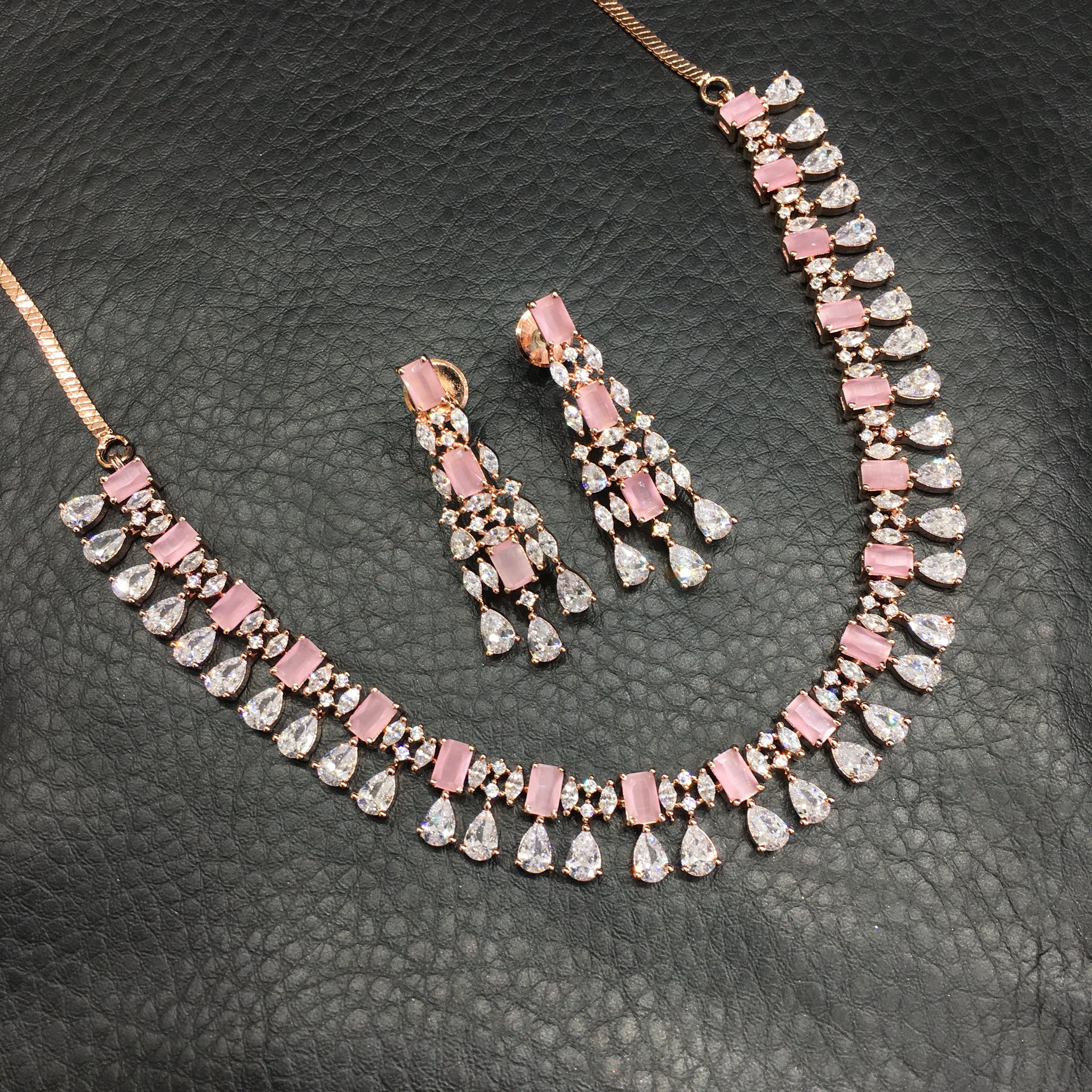 Pink Zircon/AD Necklace Set - Dazzles Jewellery