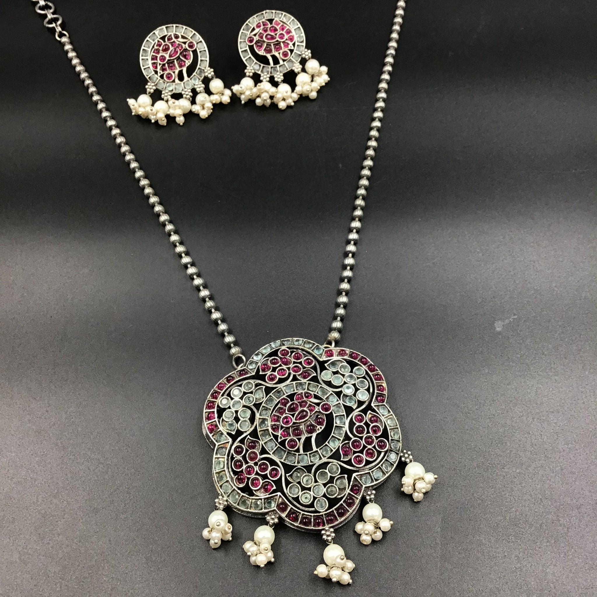 Medium Oxidized Pendant Set 4353-81 - Dazzles Jewellery