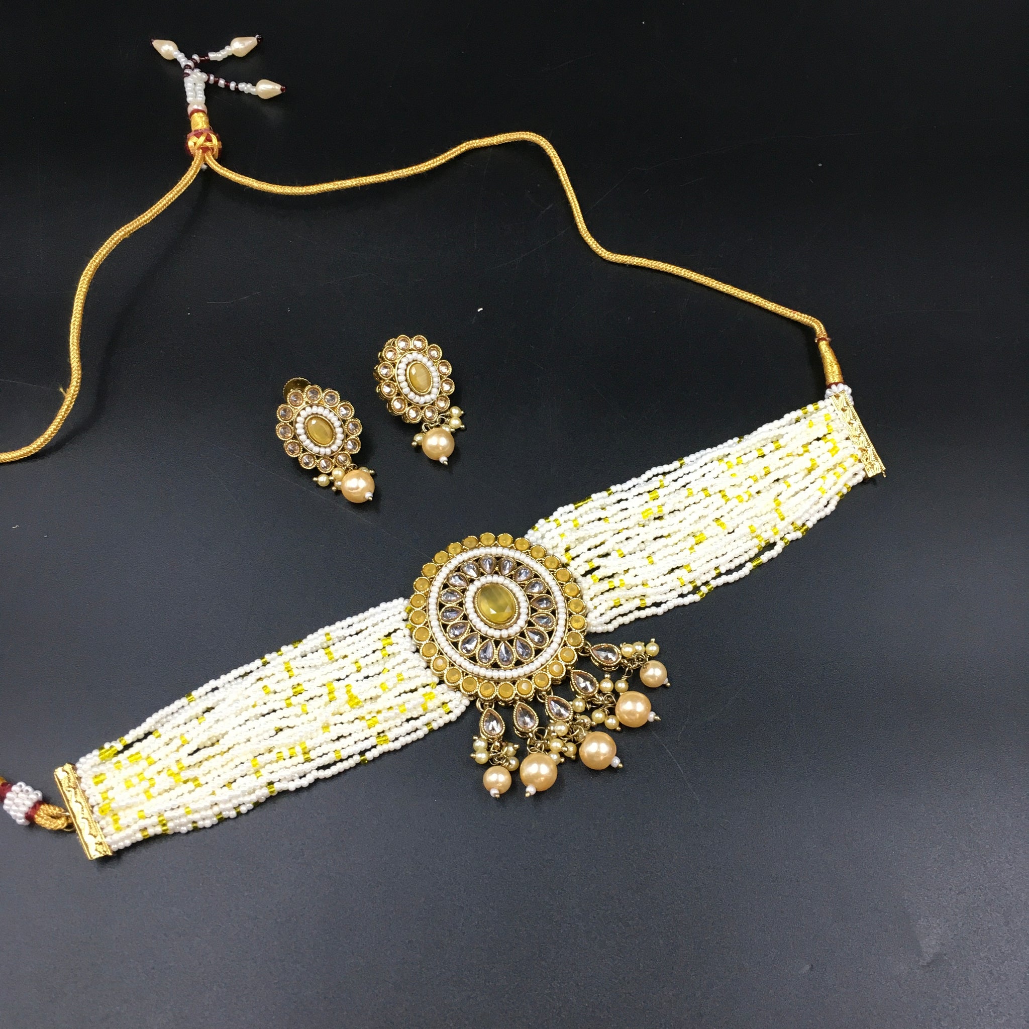 Choker Gold Look Necklace Set 4668-33 - Dazzles Jewellery