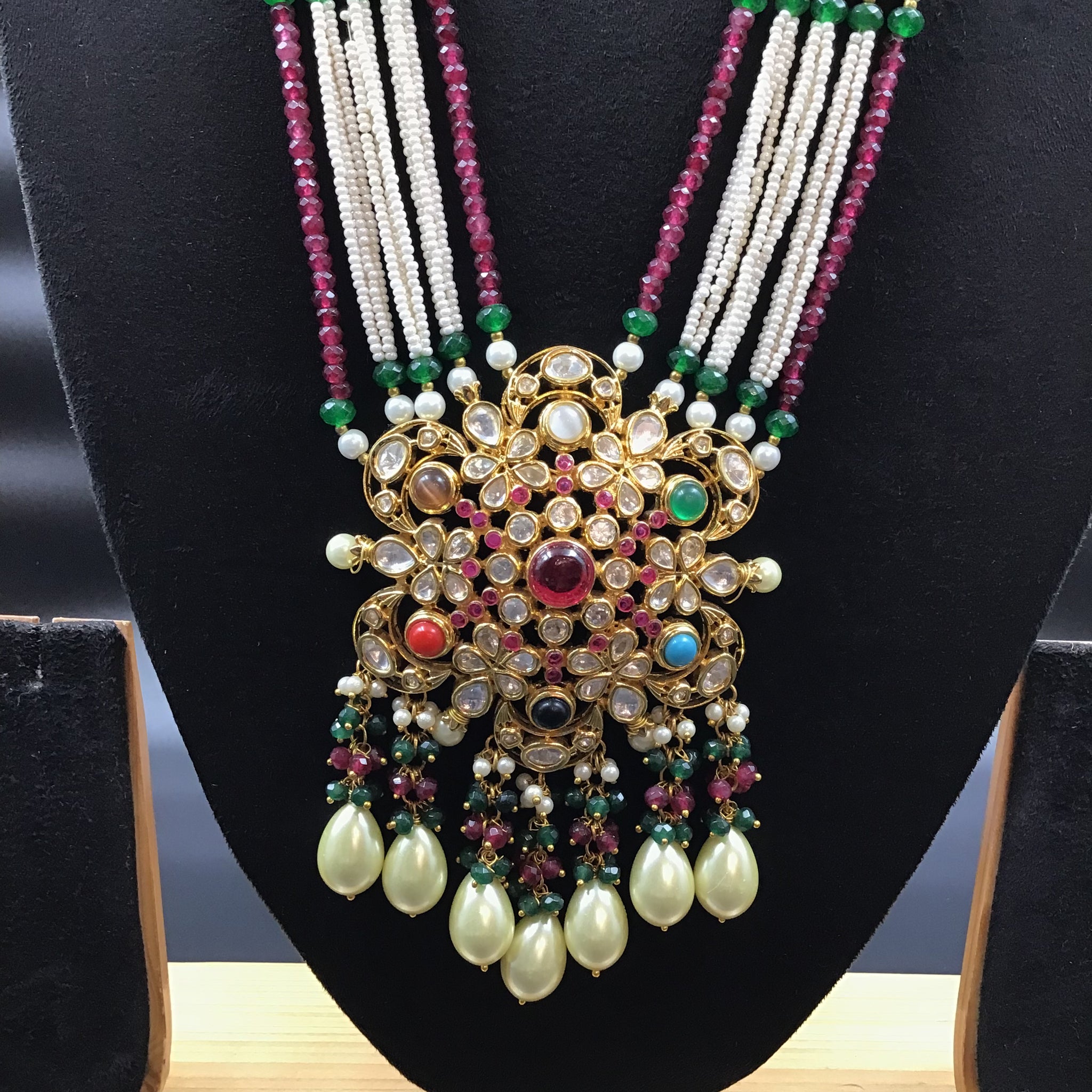 Multi Color Kundan Long Necklace Set 19314 - Dazzles Jewellery
