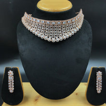 Rose Gold Zircon/AD Choker Set 15217-2364 - Dazzles Jewellery