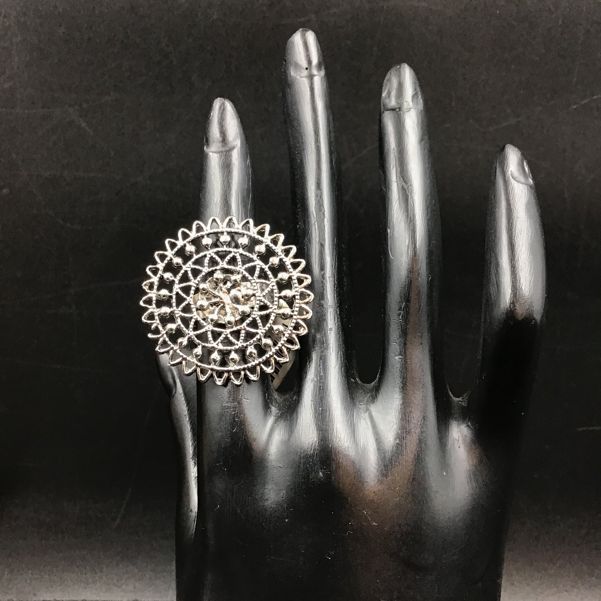 Cocktail Adjustable Black Ring Oxidized - Dazzles Jewellery