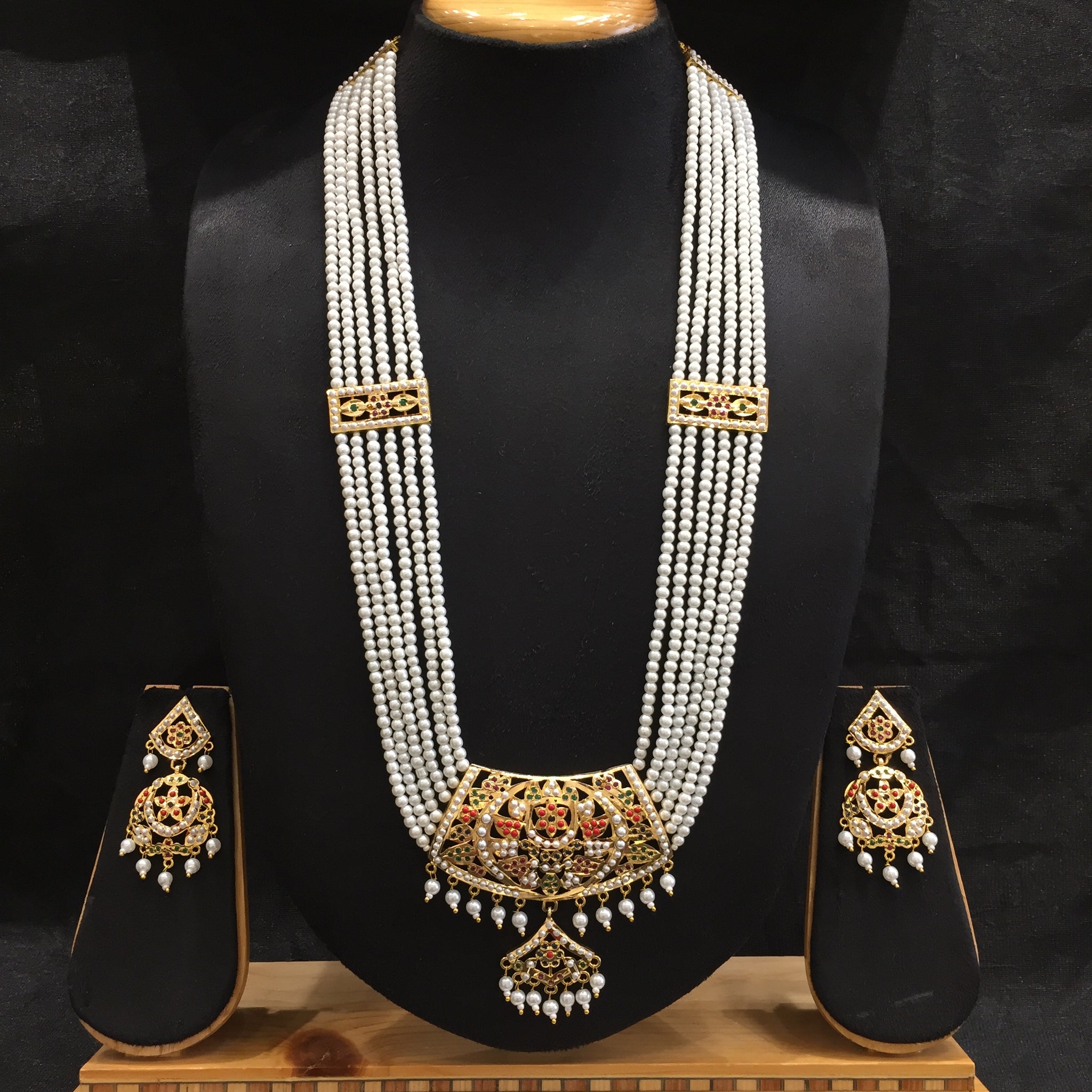 Long Neck Jadau Necklace Set 5632-65 - Dazzles Jewellery