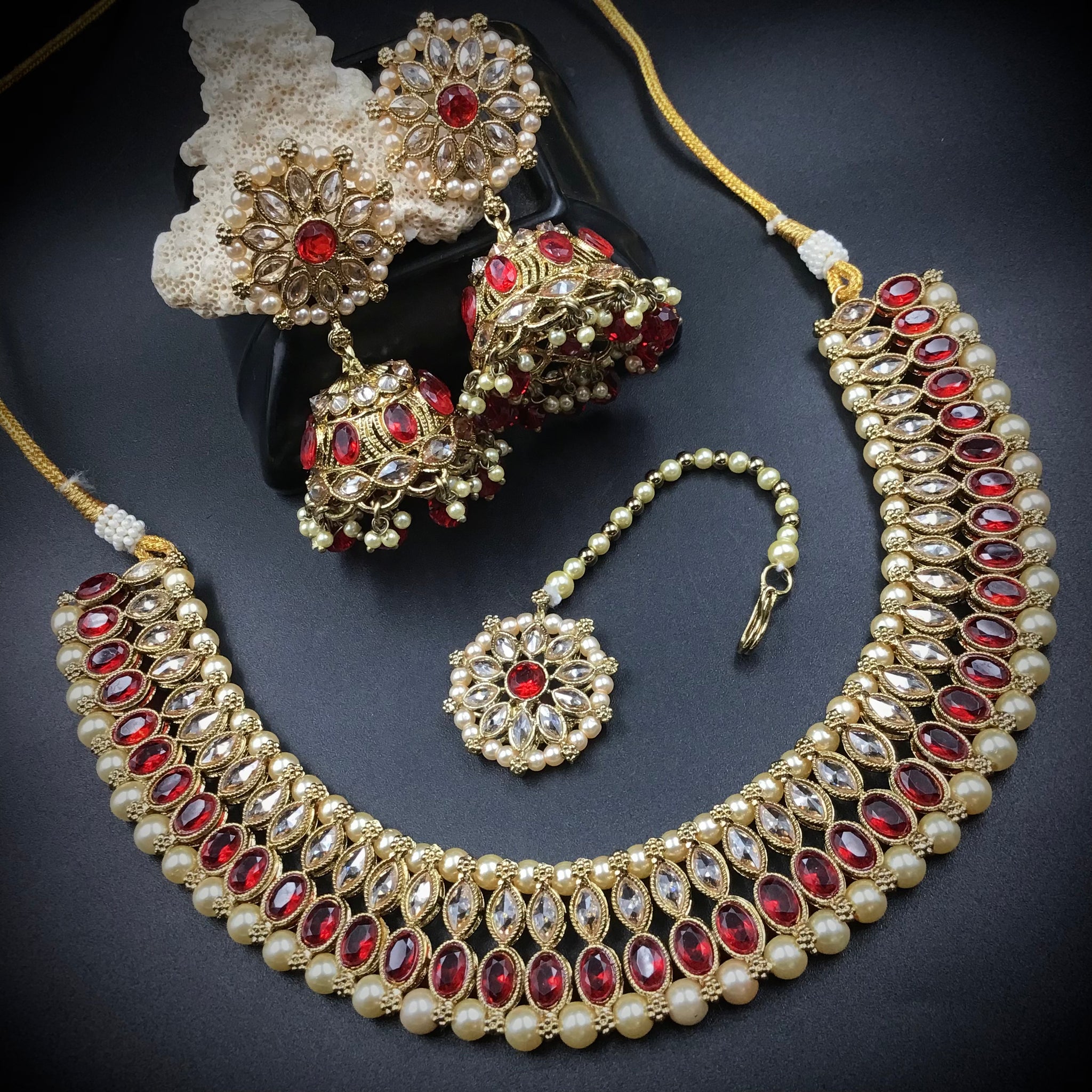 Red Antique Necklace Set - Dazzles Jewellery