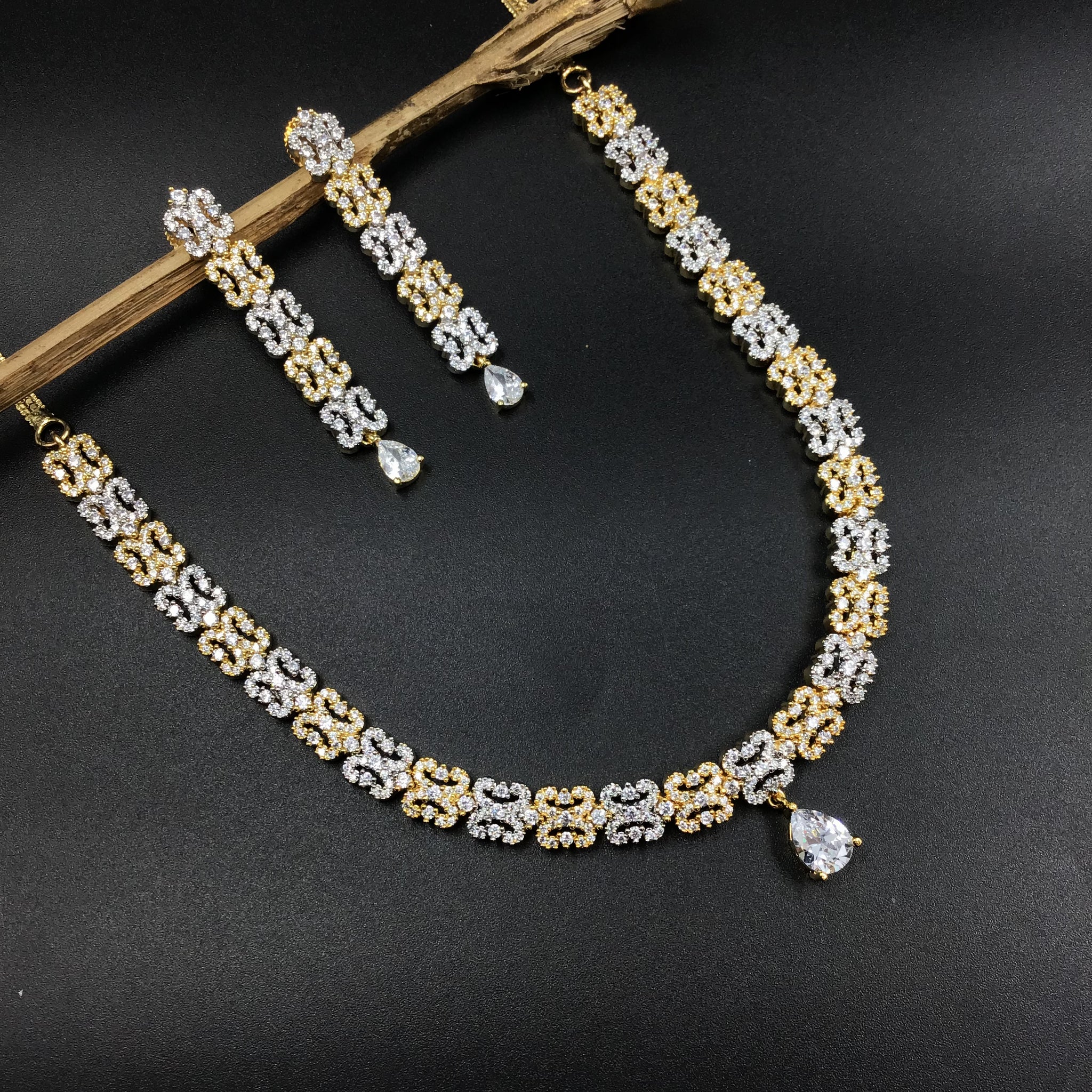 Gold Polish Light Zircon/AD Necklace Set 7608-1185 - Dazzles Jewellery