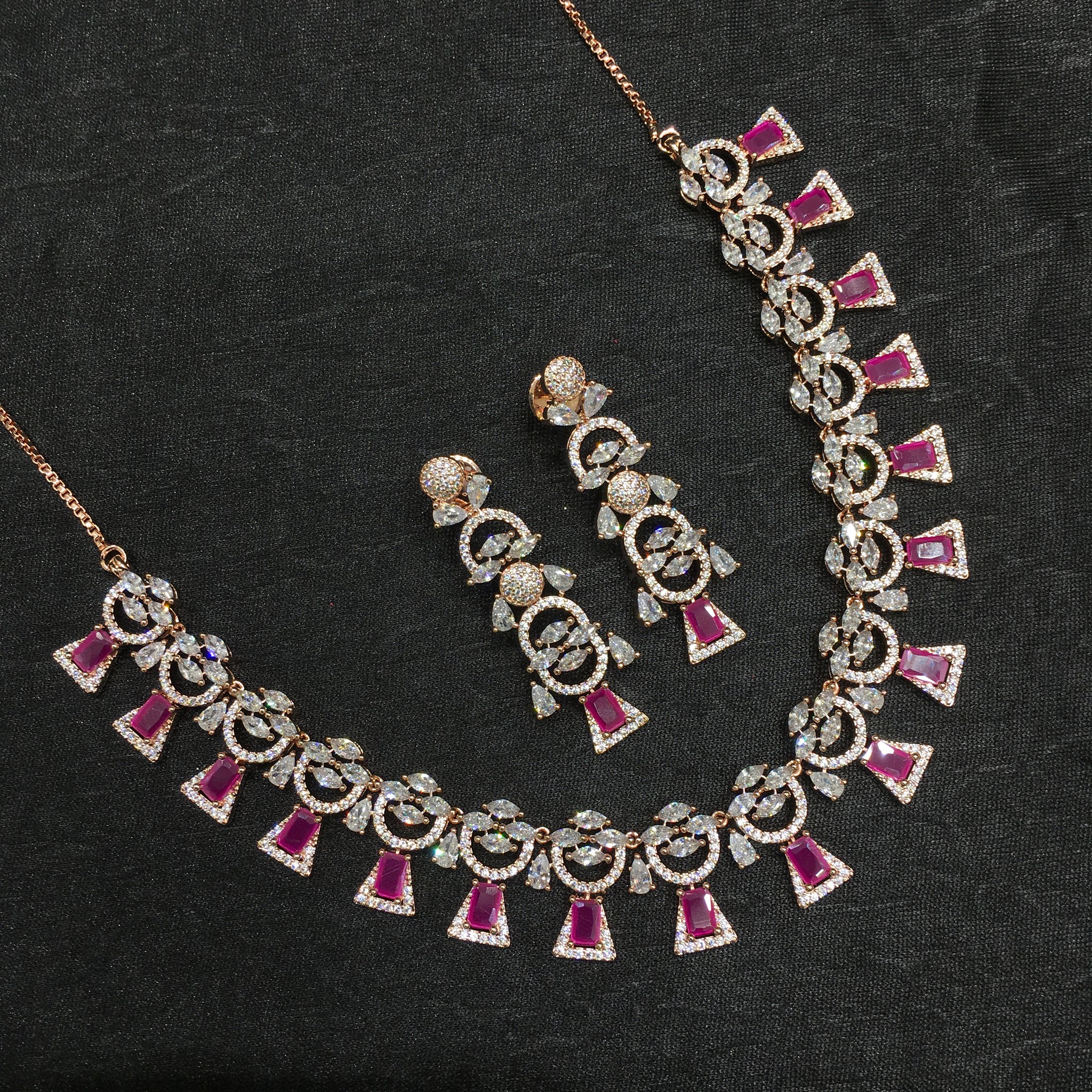 Round Neck Zircon/AD Necklace Set 6202-08 - Dazzles Jewellery