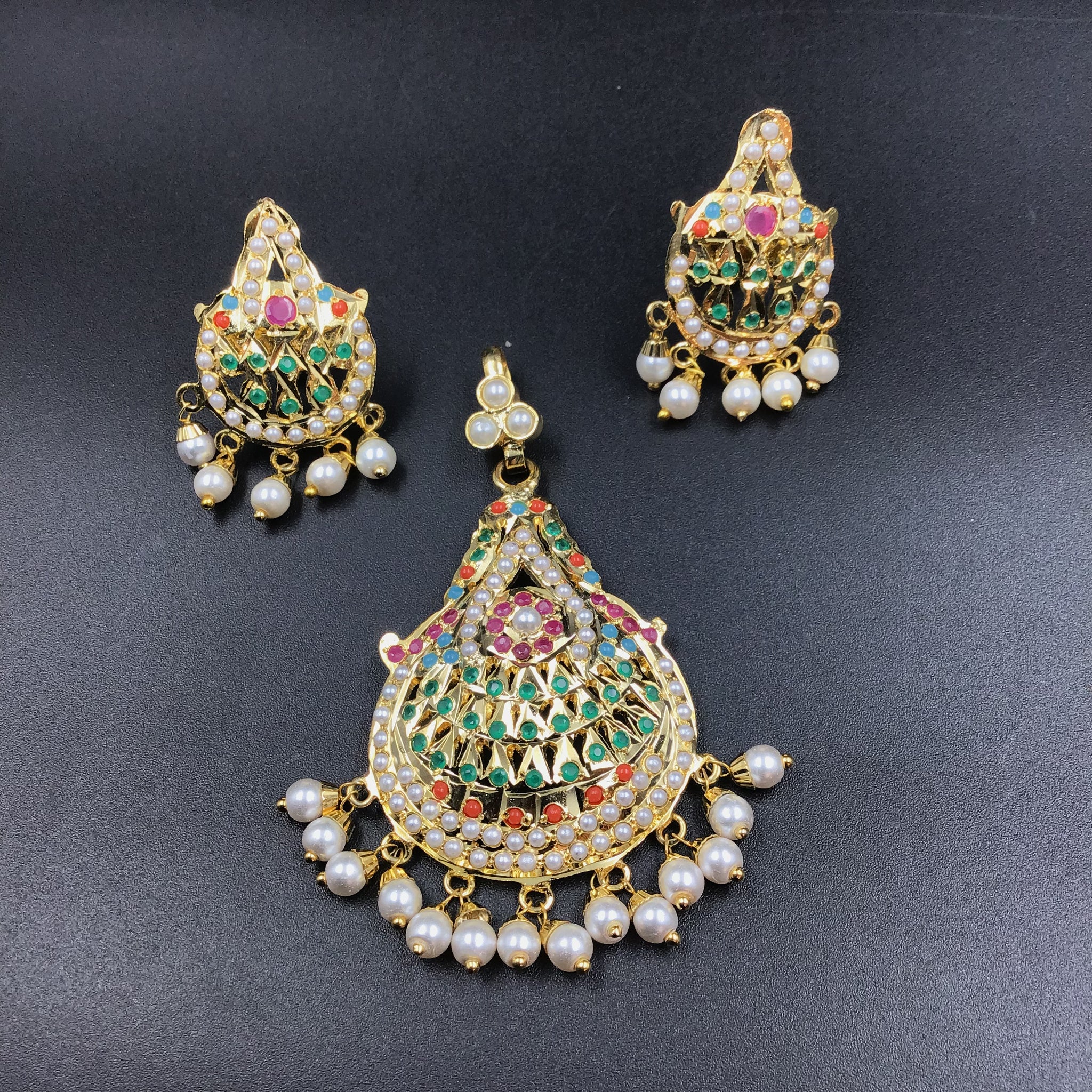 Multi Jadau Pendant Set - Dazzles Jewellery