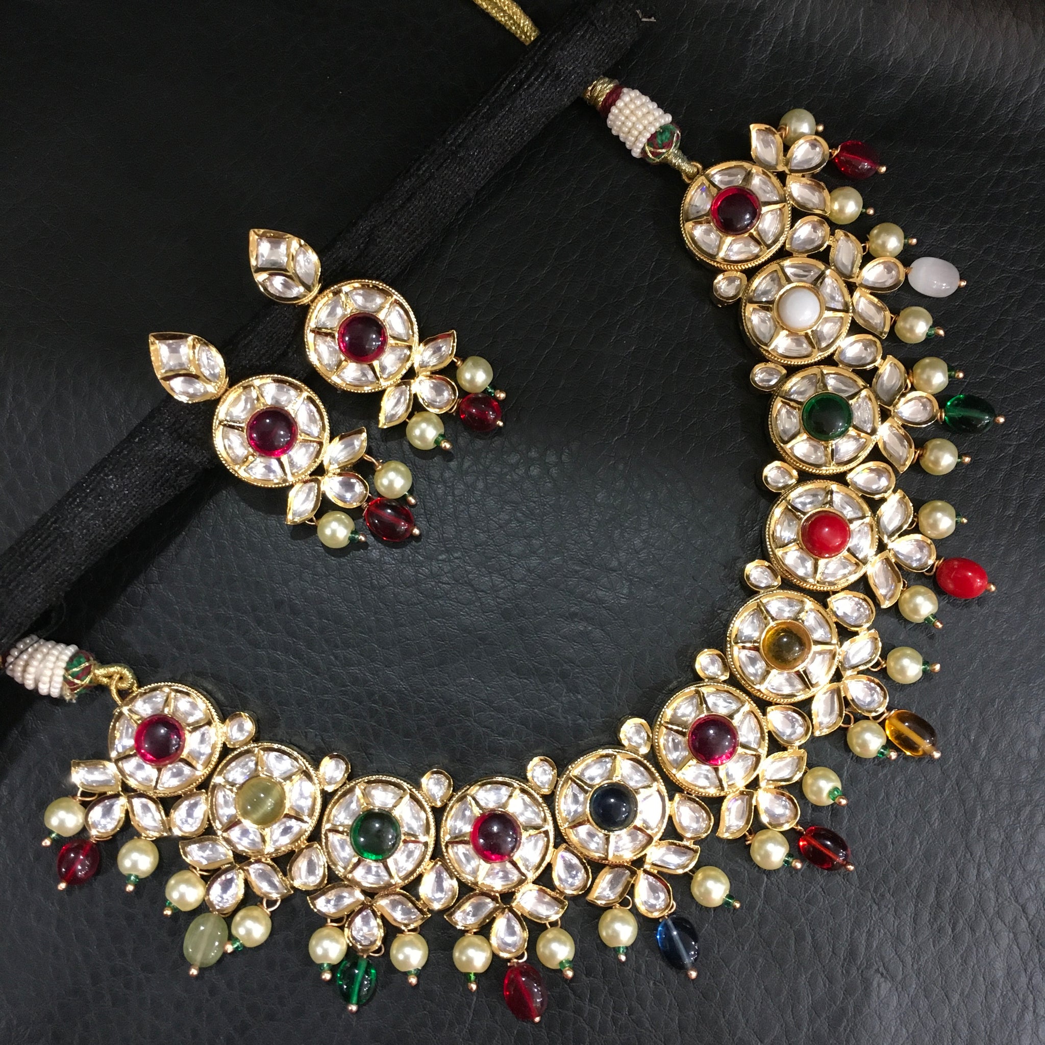 Multi Kundan Necklace Set - Dazzles Jewellery