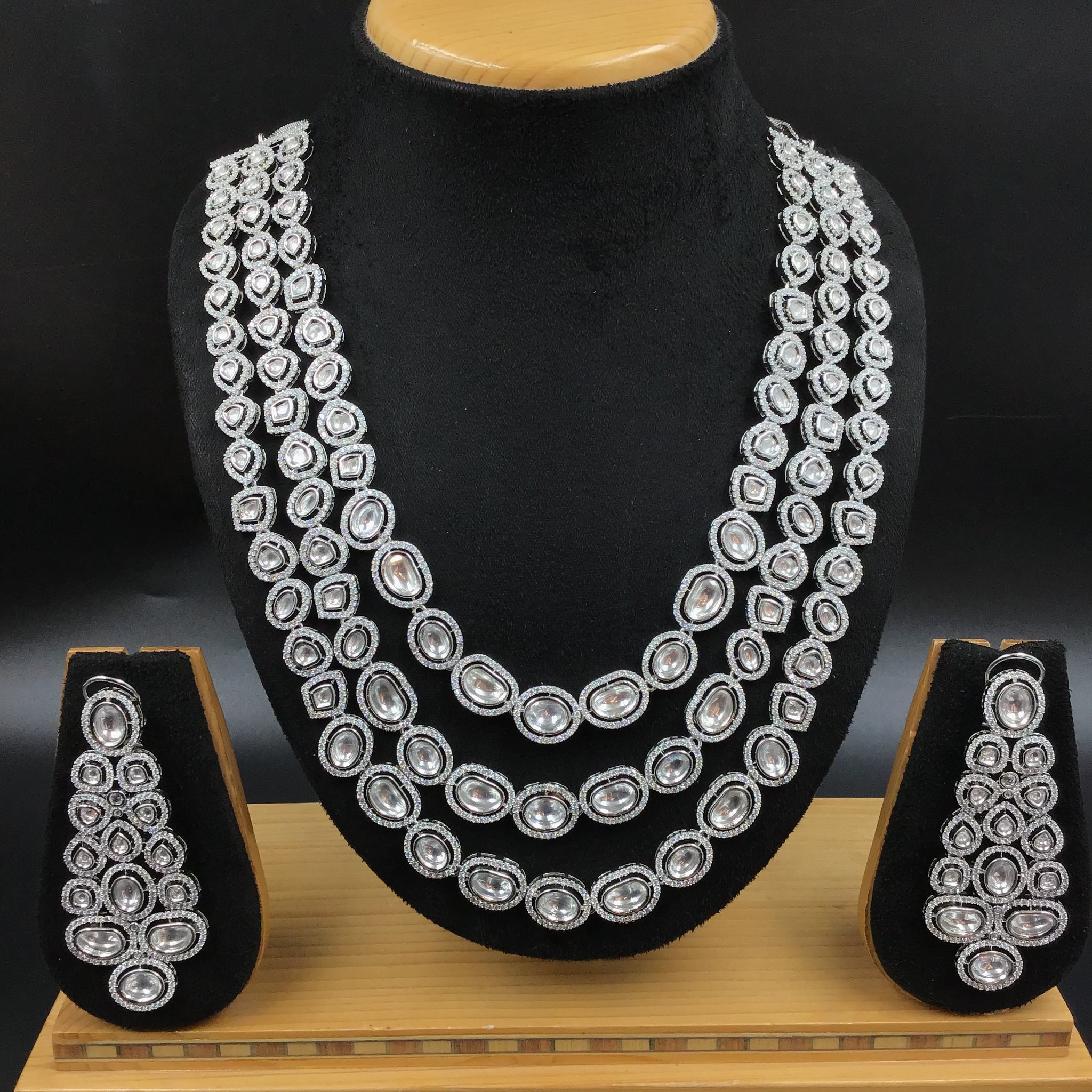 Long Neck Zircon/AD Necklace Set 6666-28 - Dazzles Jewellery
