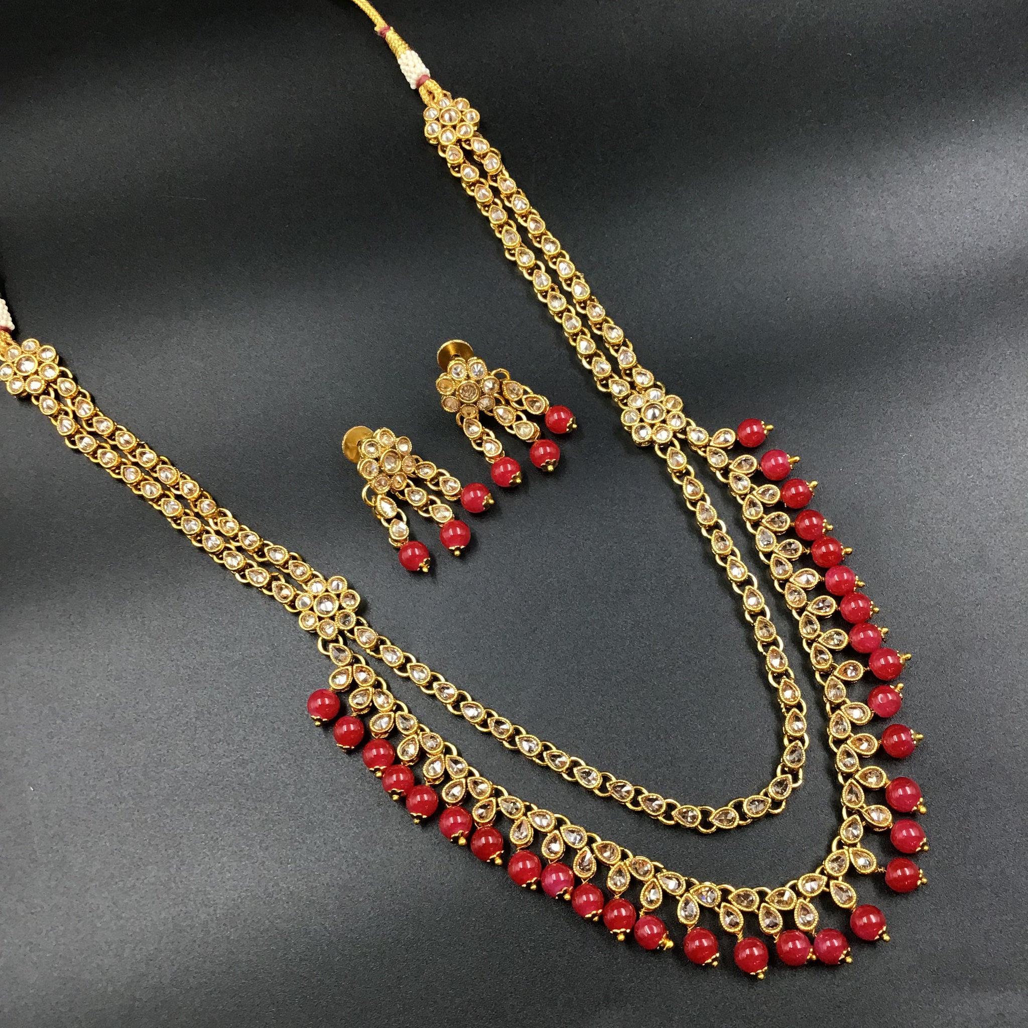 Red Polki Necklace Set - Dazzles Jewellery