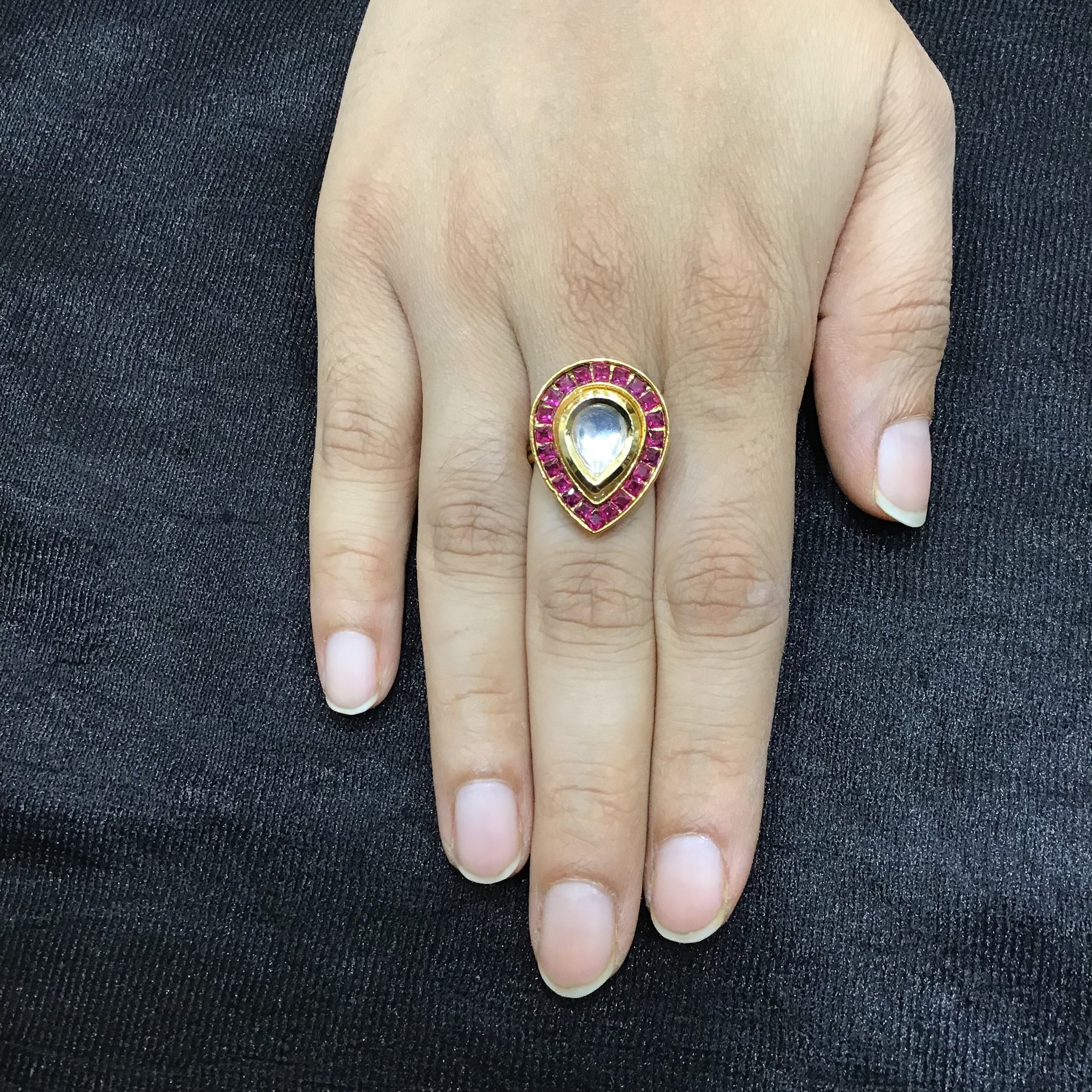 Ruby Color Kundan Paan Shape Cocktail Ring 7236-0451 - Dazzles Jewellery