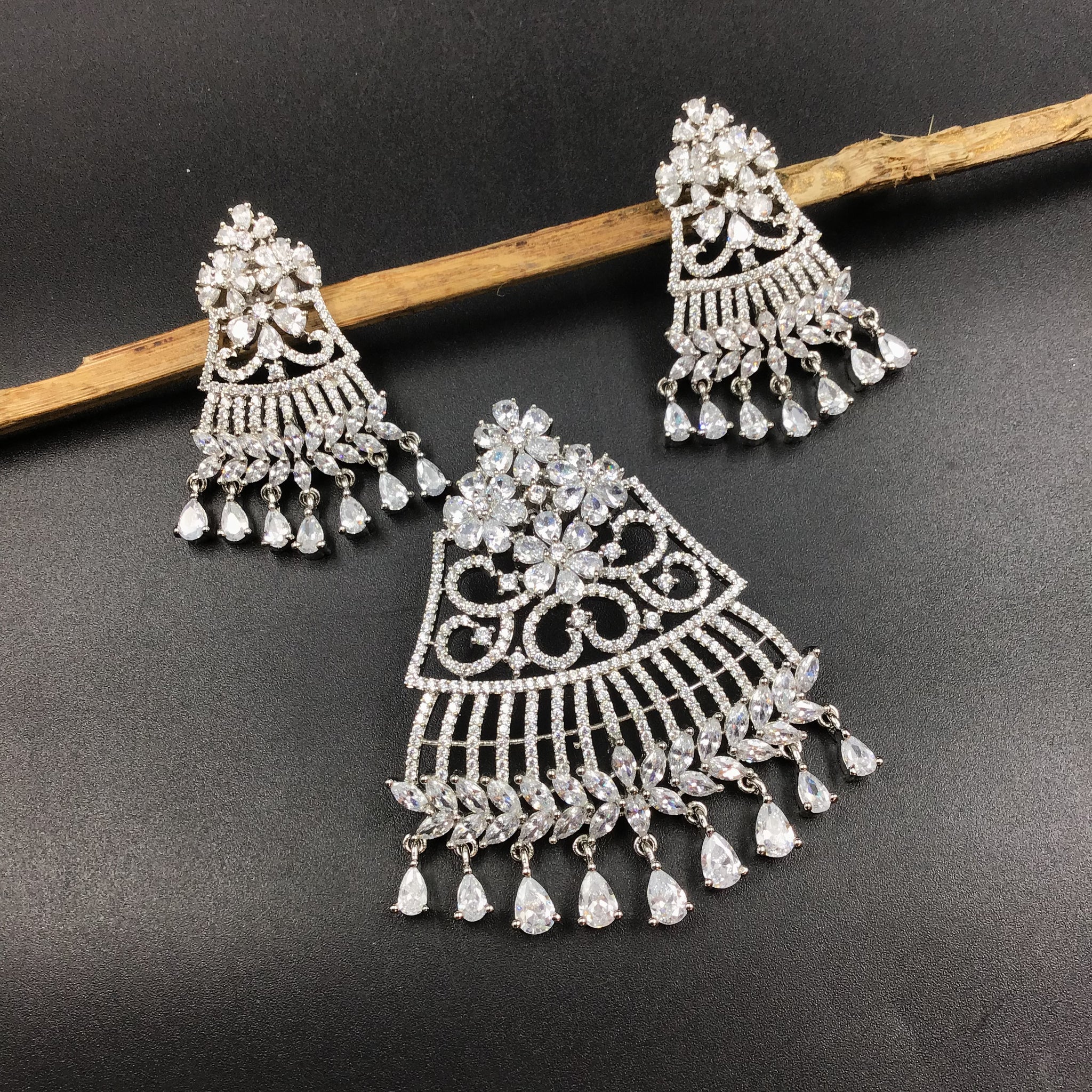 Silver Zircon/AD Pendant Set - Dazzles Jewellery