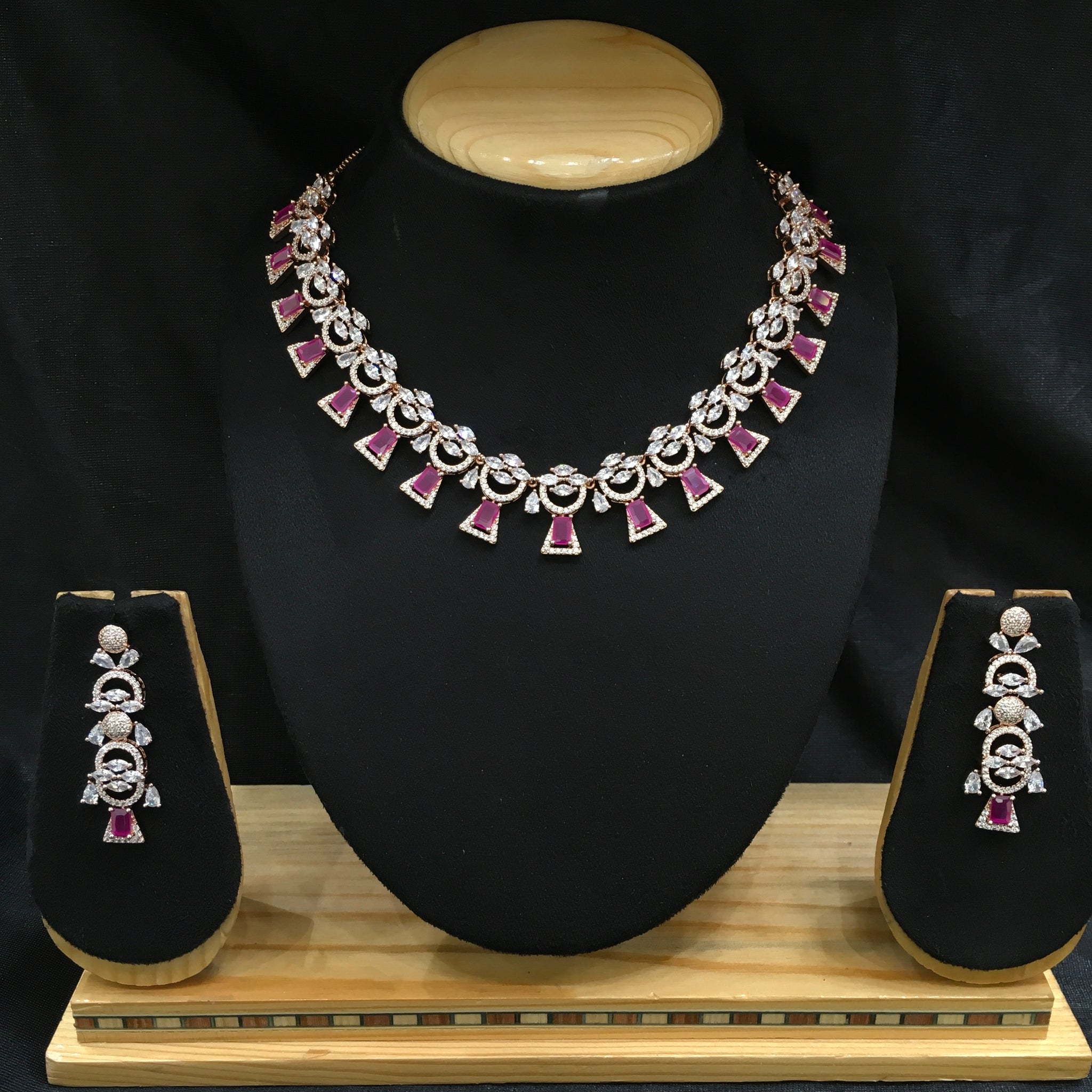 Round Neck Zircon/AD Necklace Set 6202-08 - Dazzles Jewellery