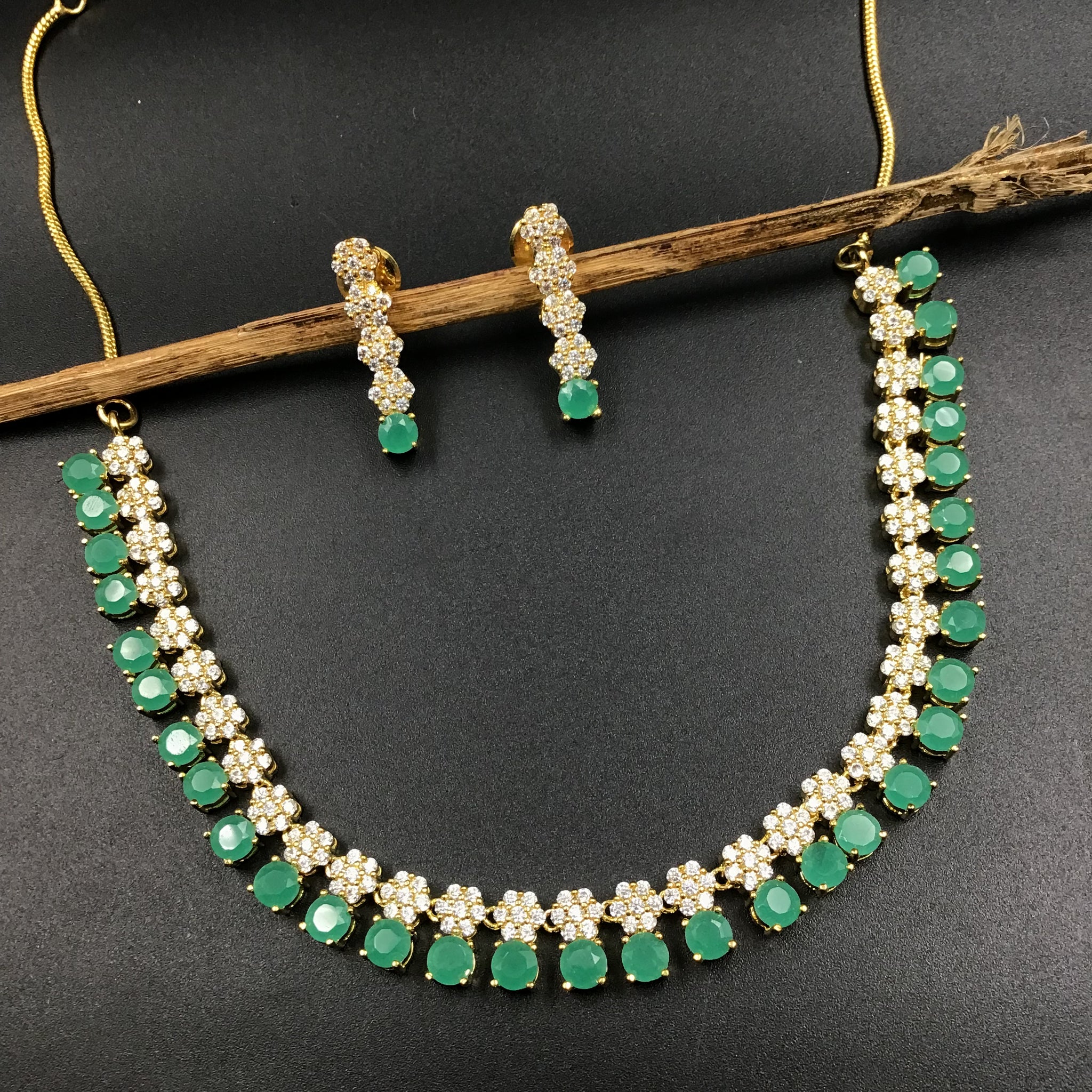Green Zircon/AD Necklace Set - Dazzles Jewellery