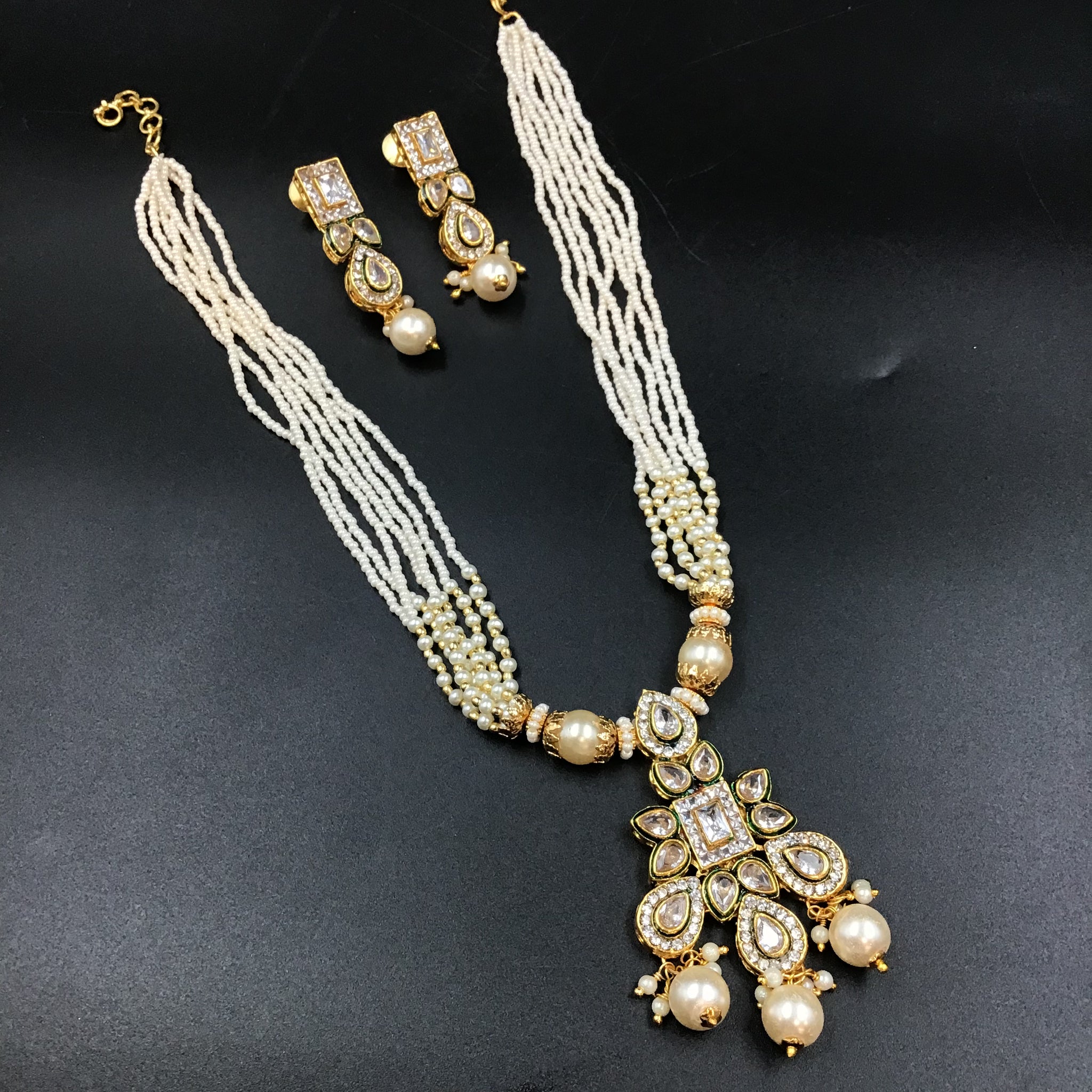 Ruby Polki Pendant Set with Pearl Chain 14488 - Dazzles Jewellery