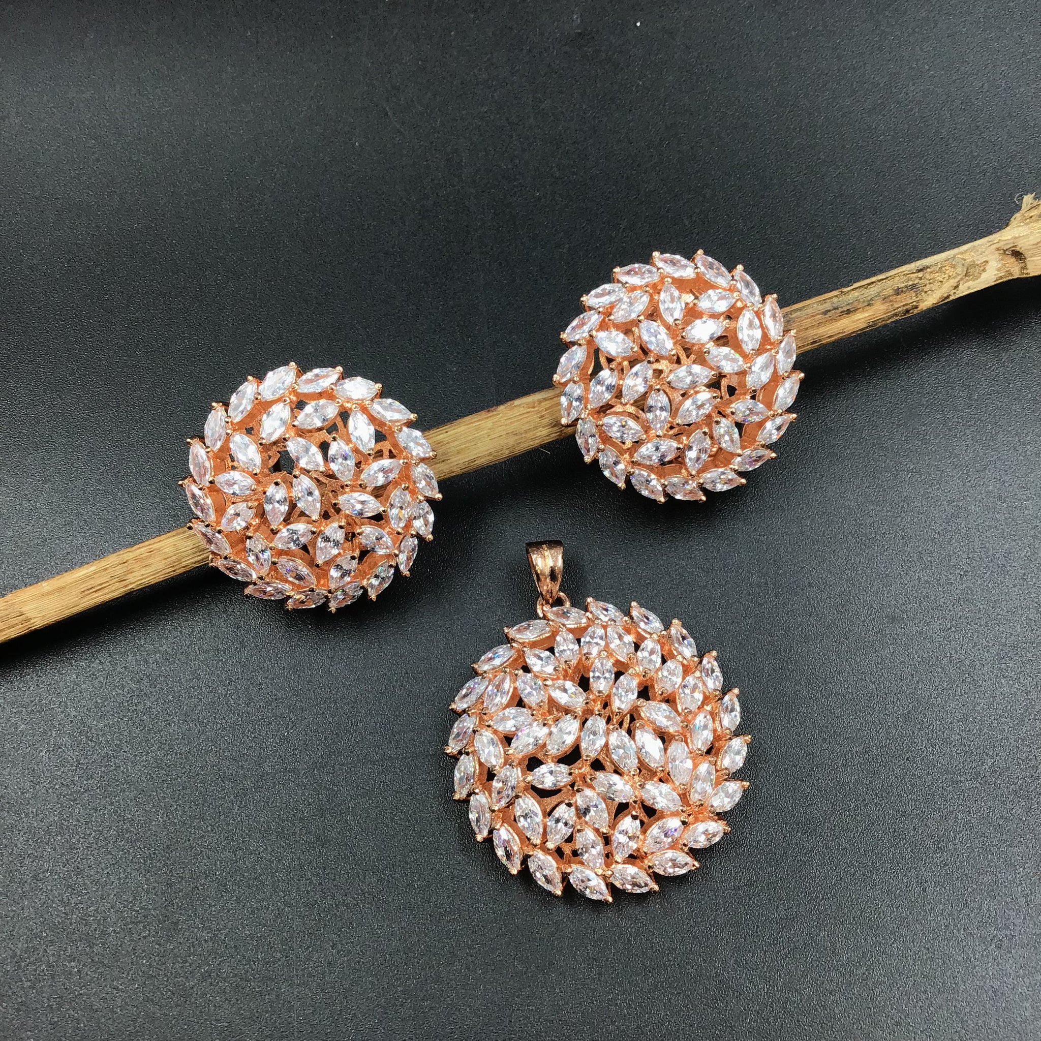 Rose Gold Zircon/AD Pendant Set - Dazzles Jewellery