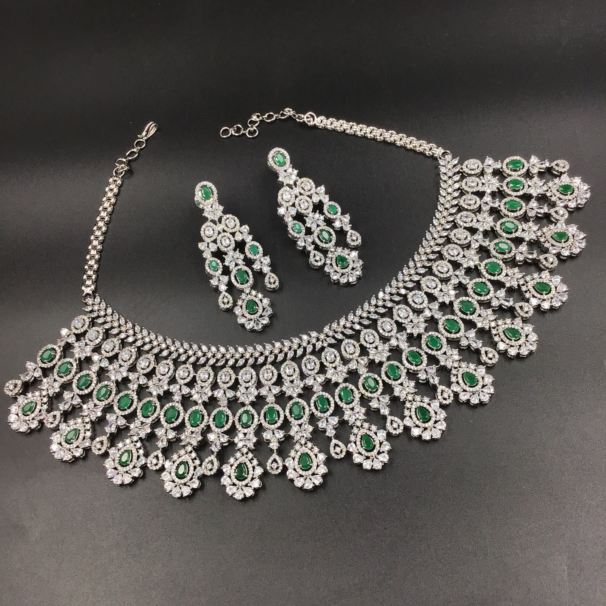 Silver Polish Zircon/AD Necklace Set 6765-69 - Dazzles Jewellery