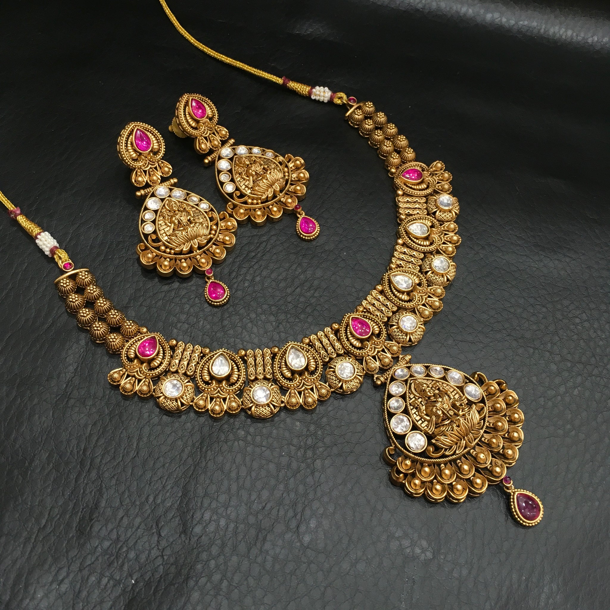 Ruby Temple Necklace Set - Dazzles Jewellery