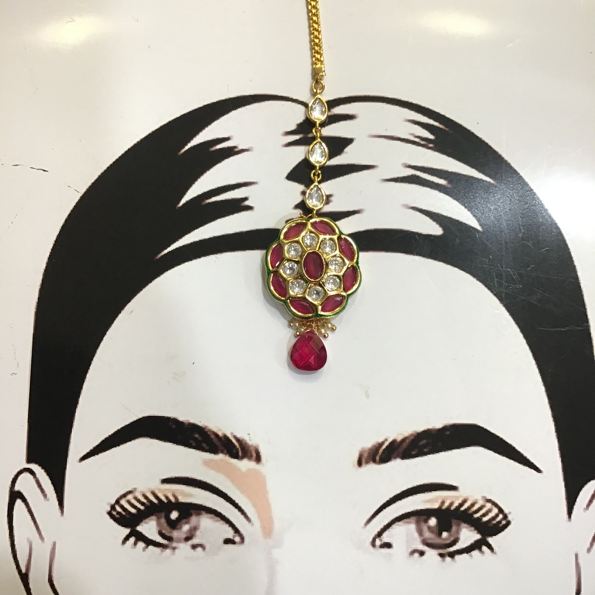 Kundan Ruby  Kundan Maang Tikka 19910-7094 - Dazzles Jewellery