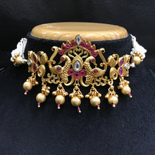 Ruby Color Antique Gold Plated Necklace Set 16678-3825 - Dazzles Jewellery