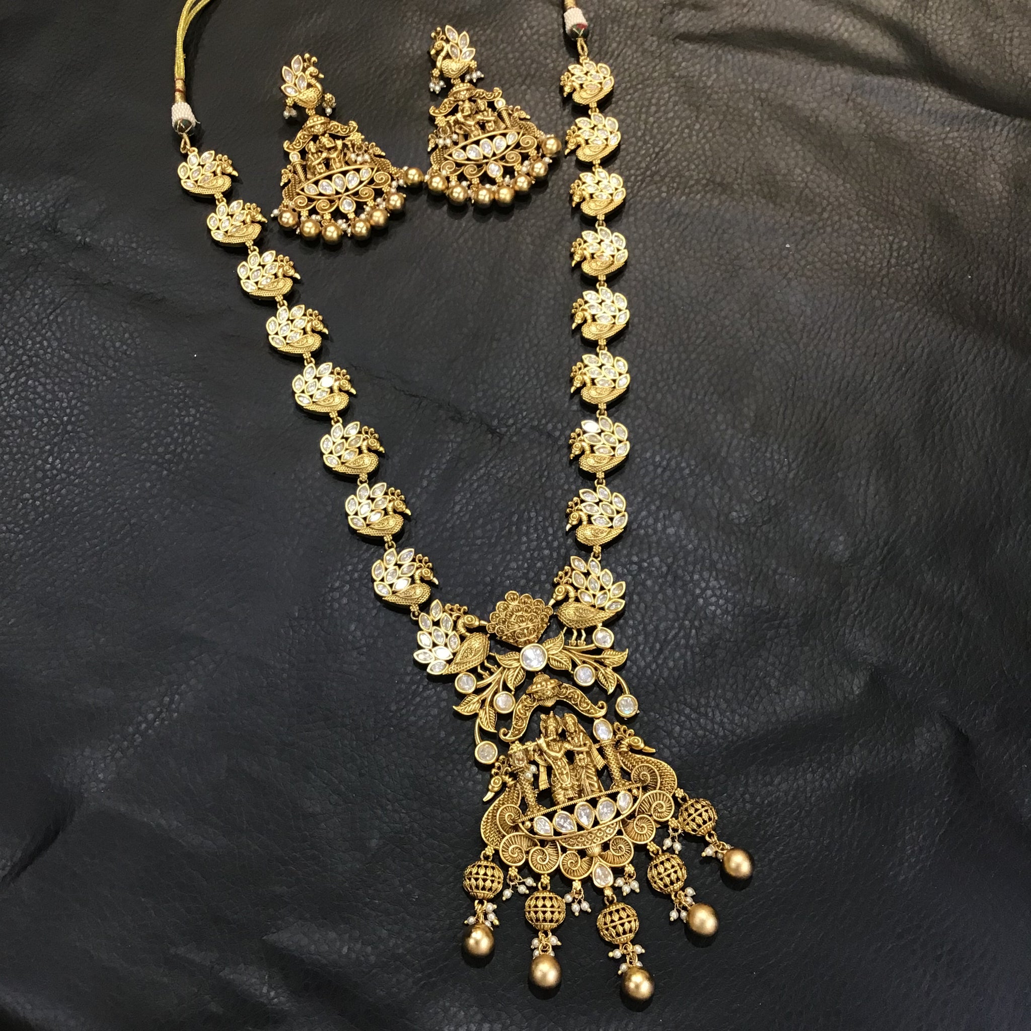 Krishna Radha Long Temple Necklace Set 5743-83 - Dazzles Jewellery