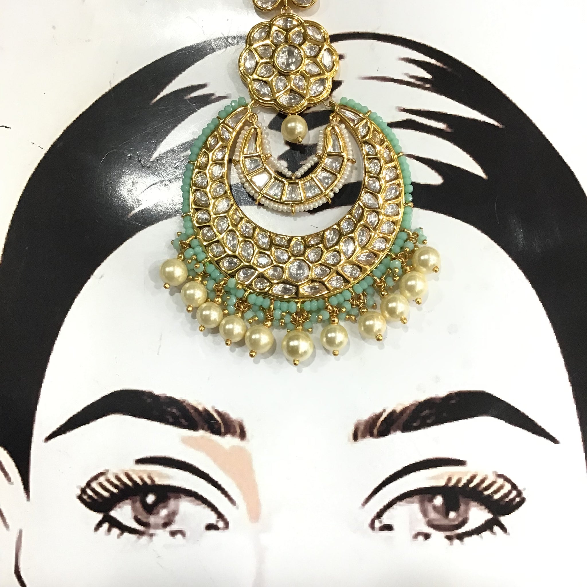 Kundan Mint Green Maang Tikka 18862-6044 - Dazzles Jewellery