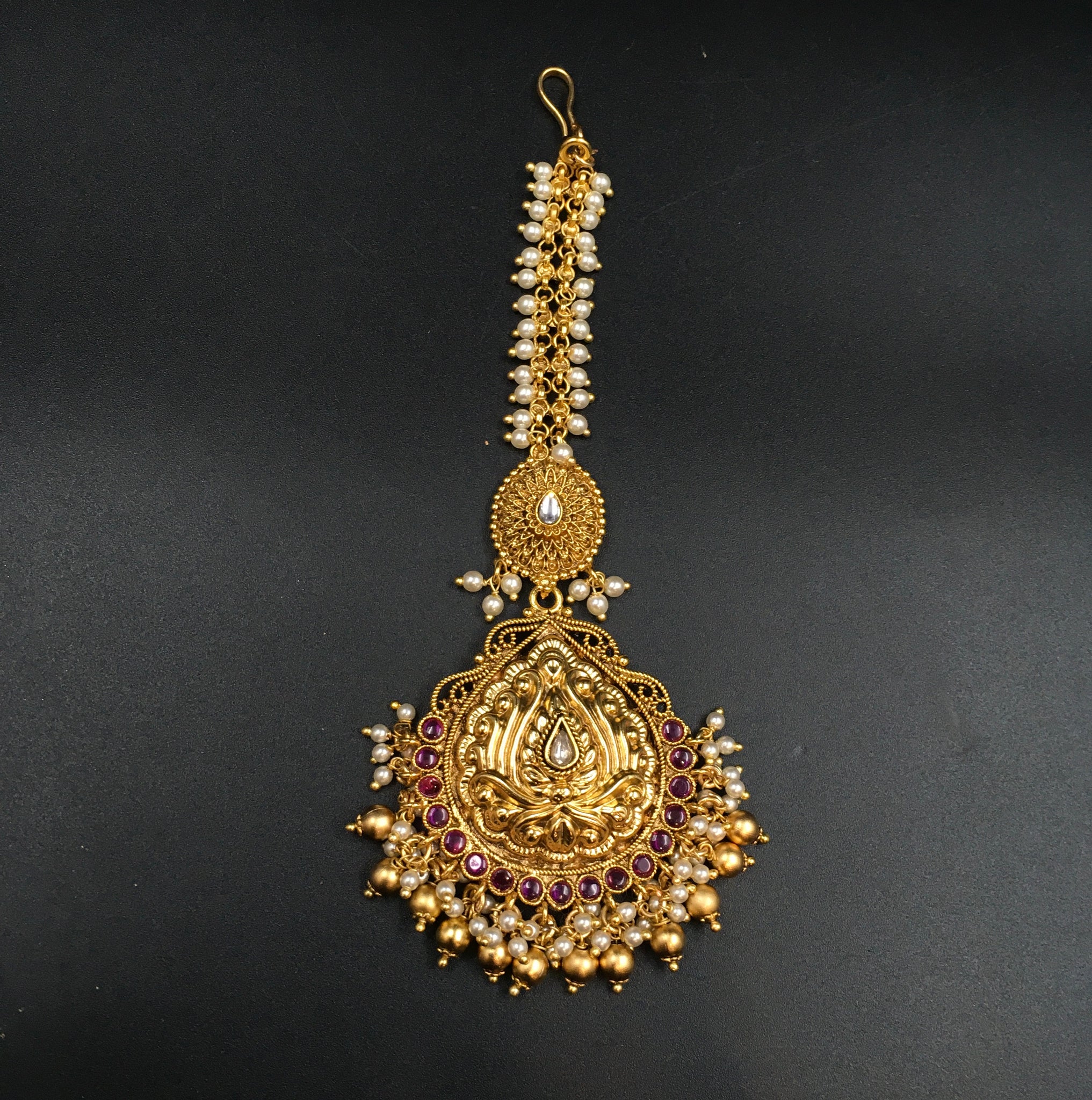Antique Gold Polish Maang Tikka 3815-28 - Dazzles Jewellery
