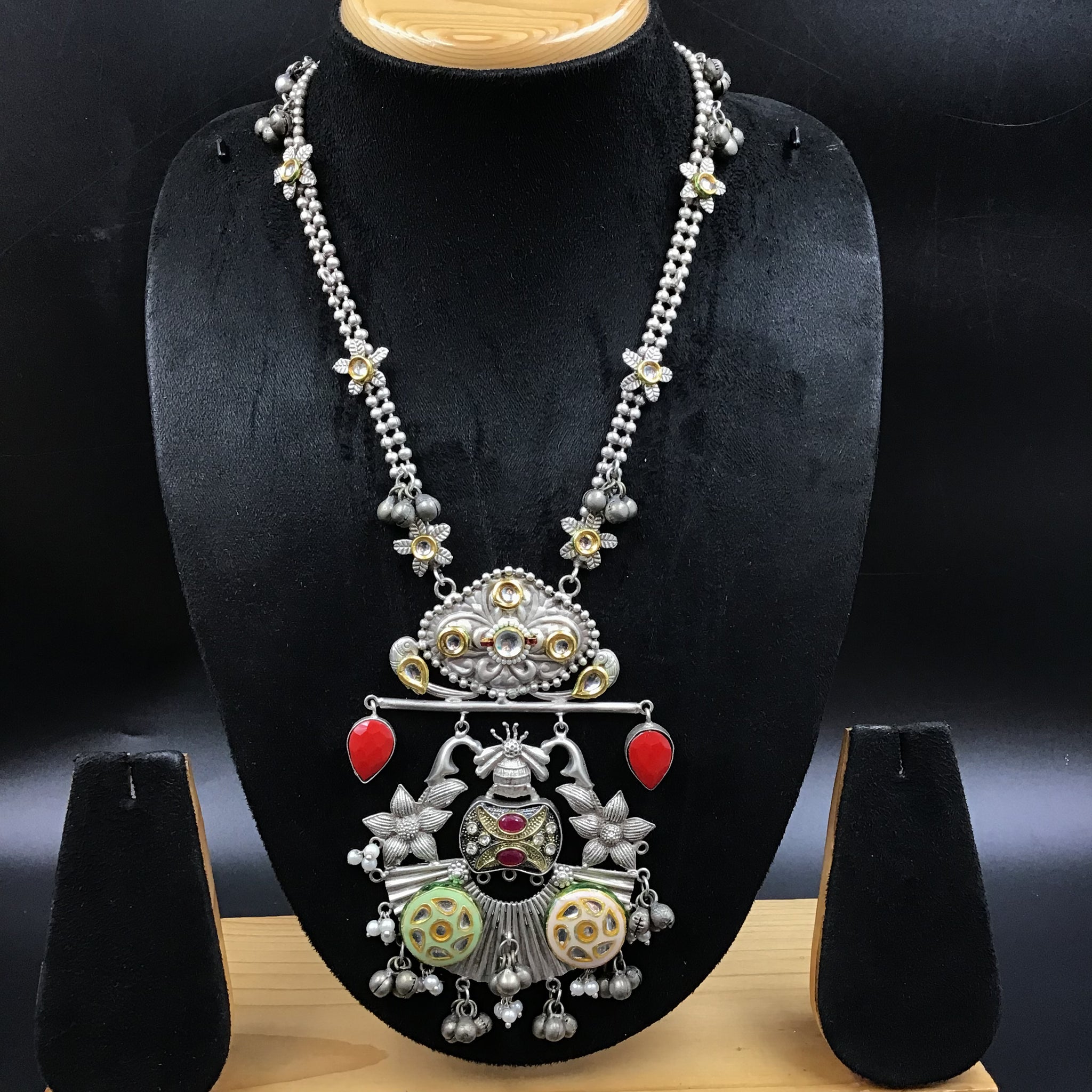 Heavy Oxidized Pendant Set 4752-42 - Dazzles Jewellery