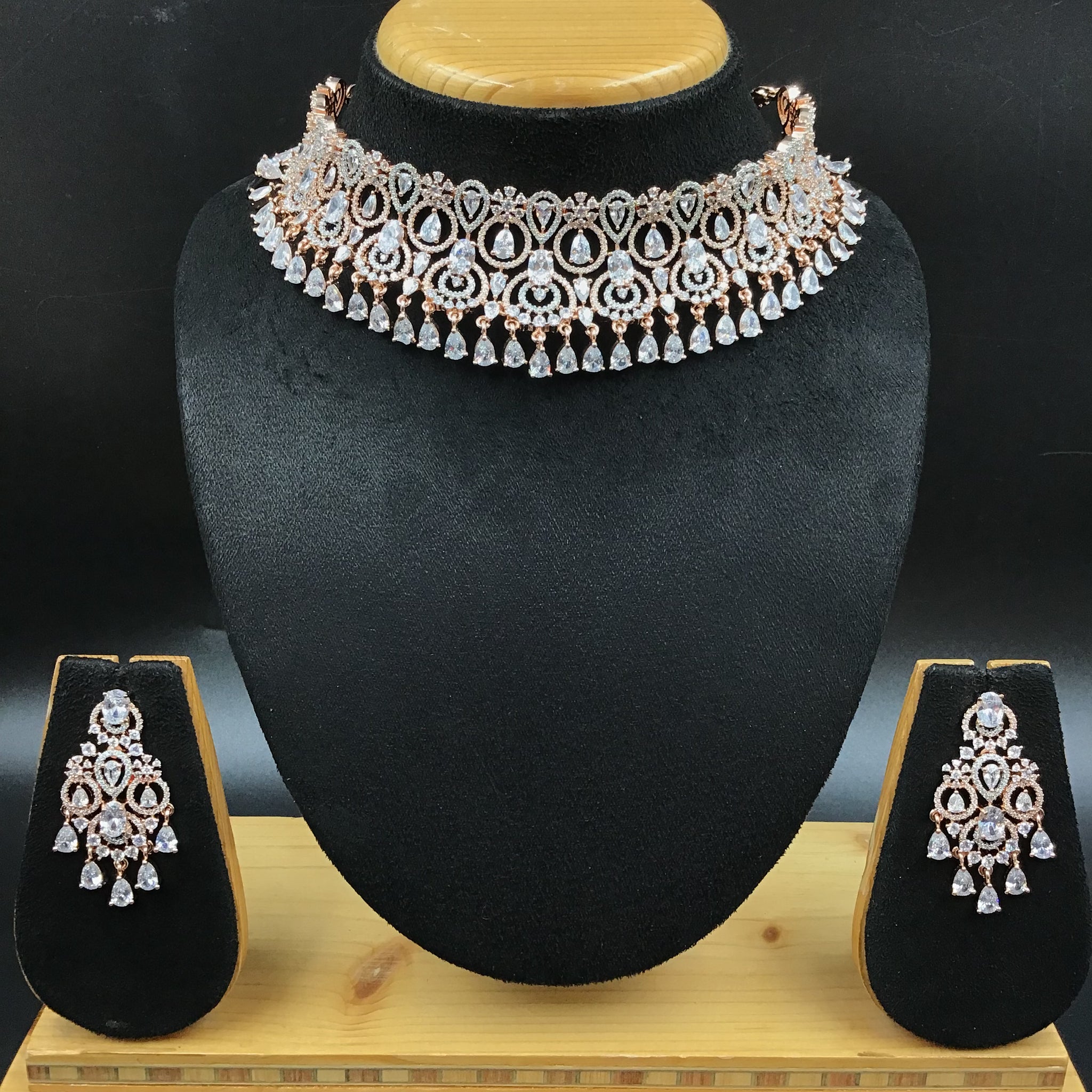 Rose Gold Zircon/AD Choker  Set 18484-5666 - Dazzles Jewellery