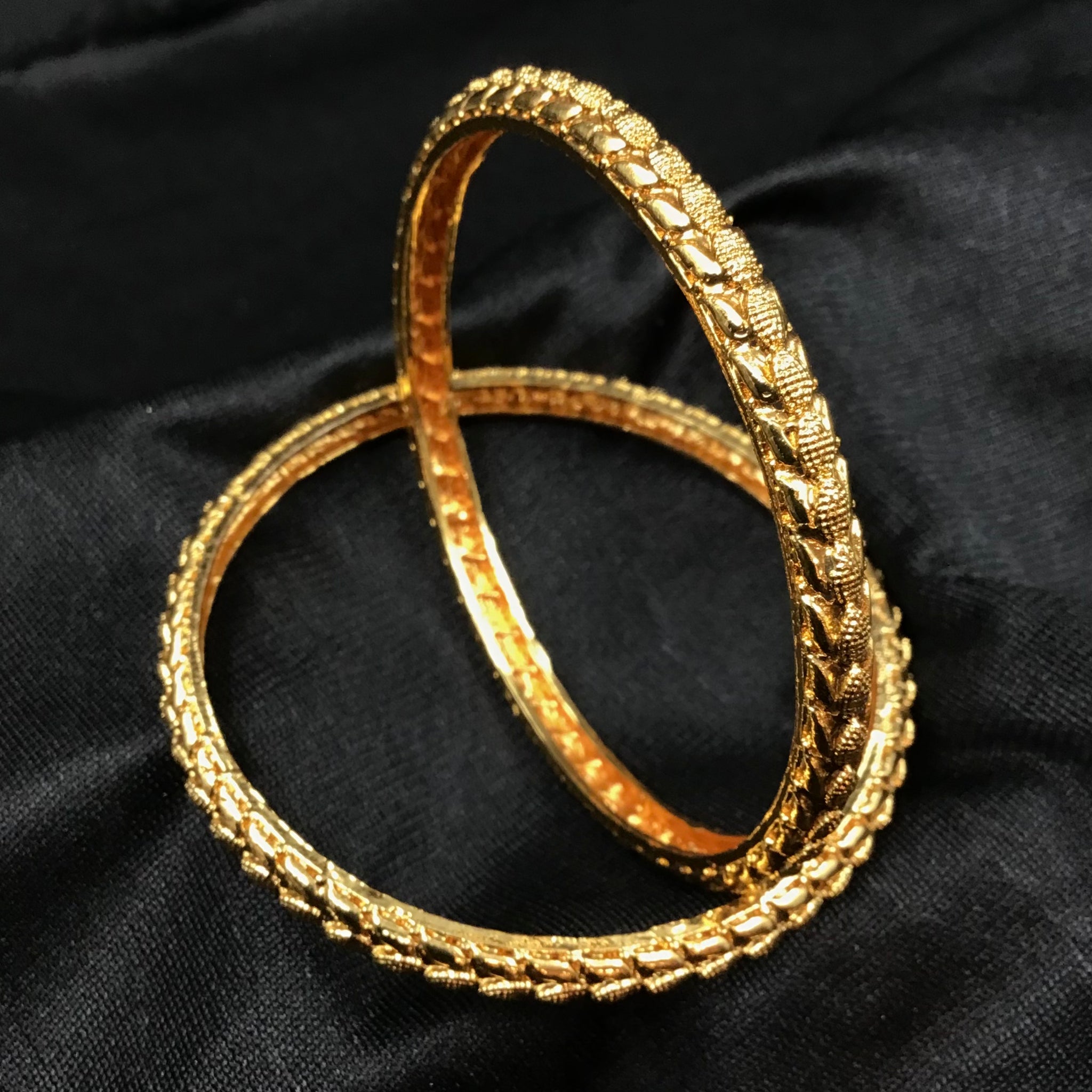 2 Gold Polish Bangles Set 19558 - Dazzles Jewellery