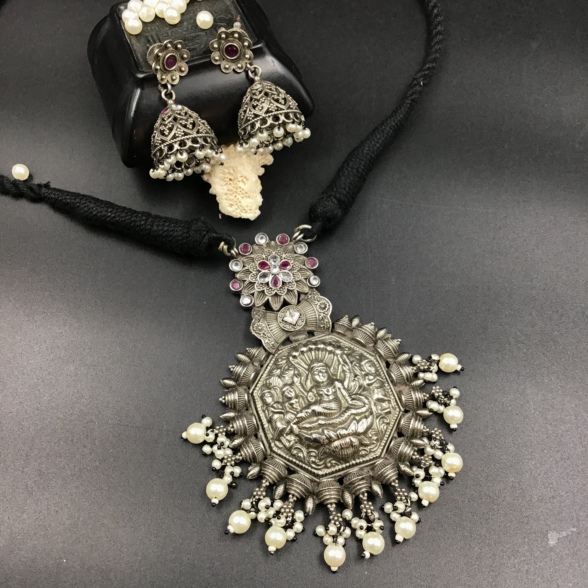 Medium Oxidized Pendant Set 4347-81 - Dazzles Jewellery