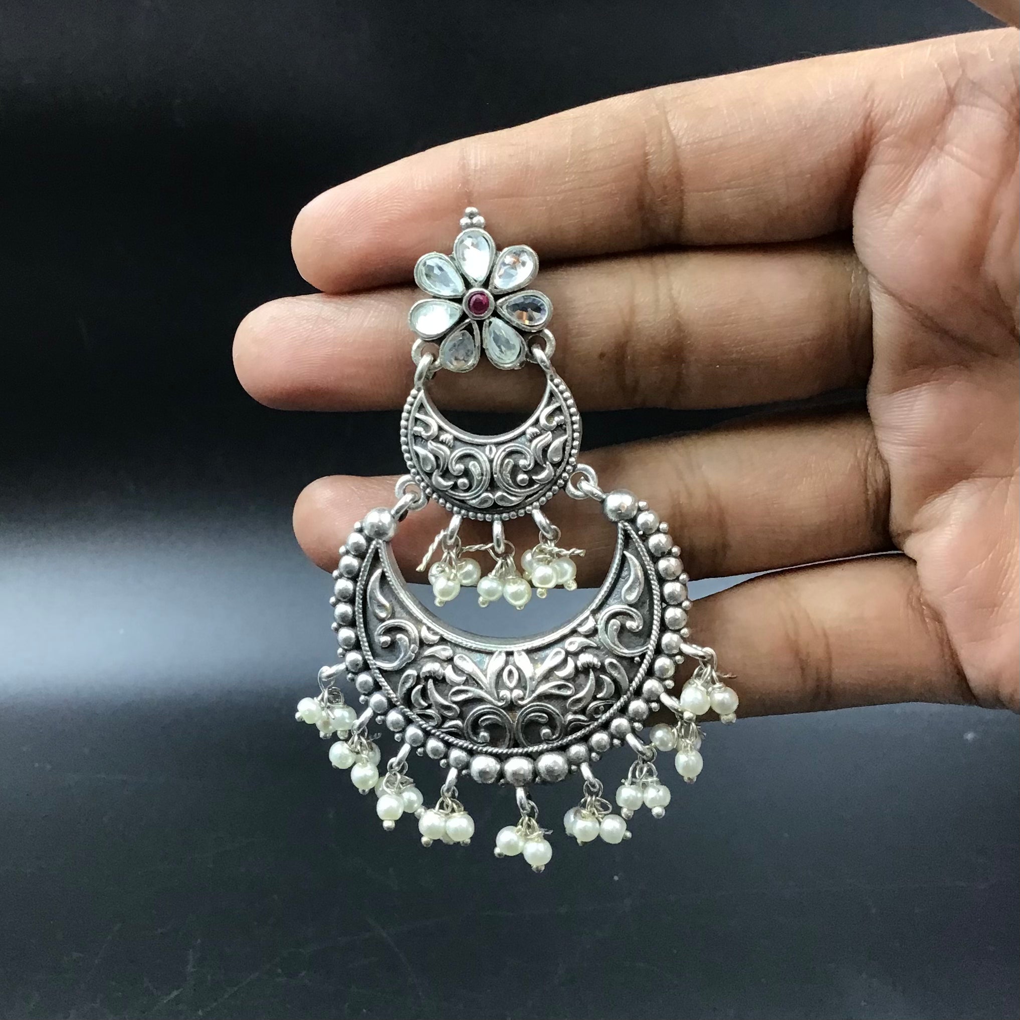 Chandbali Oxidized Earring 4696-59 - Dazzles Jewellery