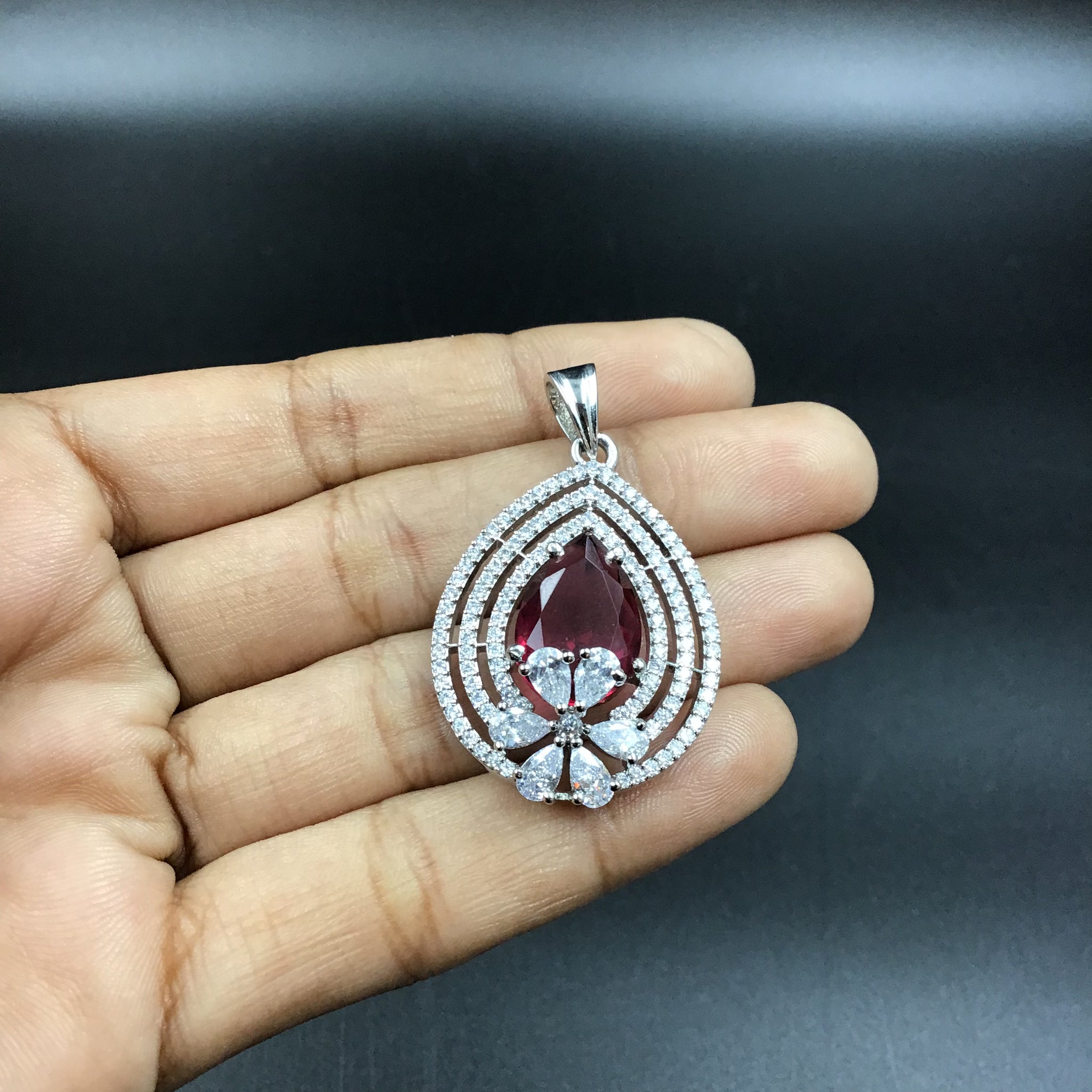 Ruby Zircon/AD Pendant Set - Dazzles Jewellery